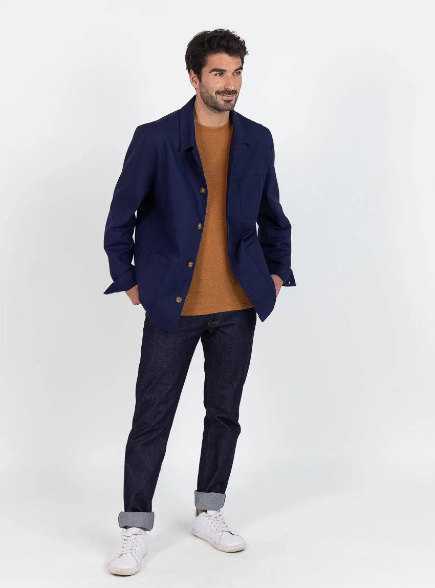 Veste homme droite en coton bleu marine