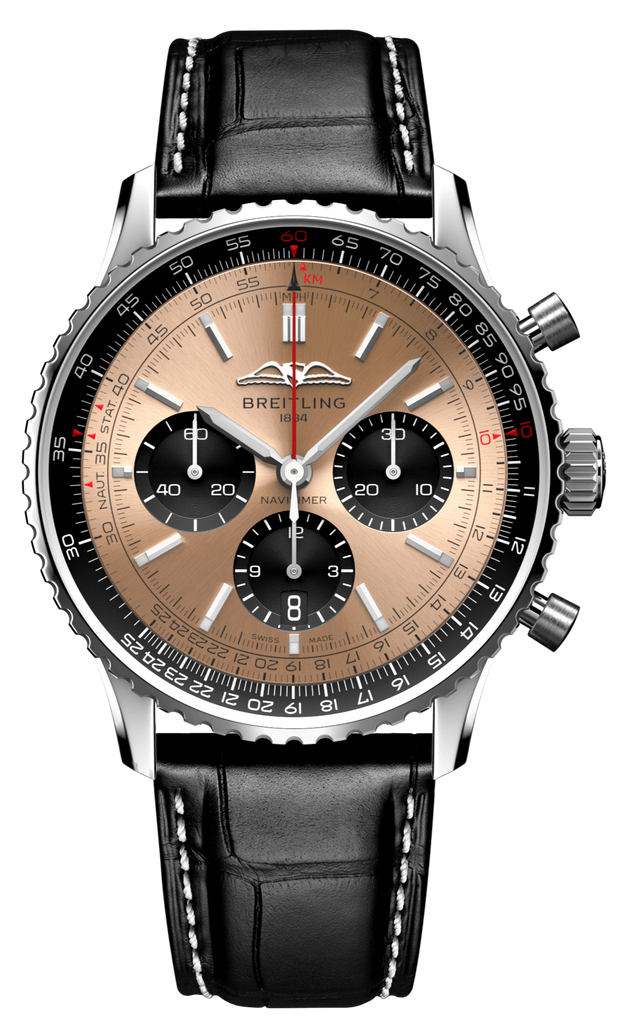 【Super Clone】Breitling Navitimer B01 Chronograph 46 Brown Dial Black Leather Strap Watch For Men - AB0138241K1P1
