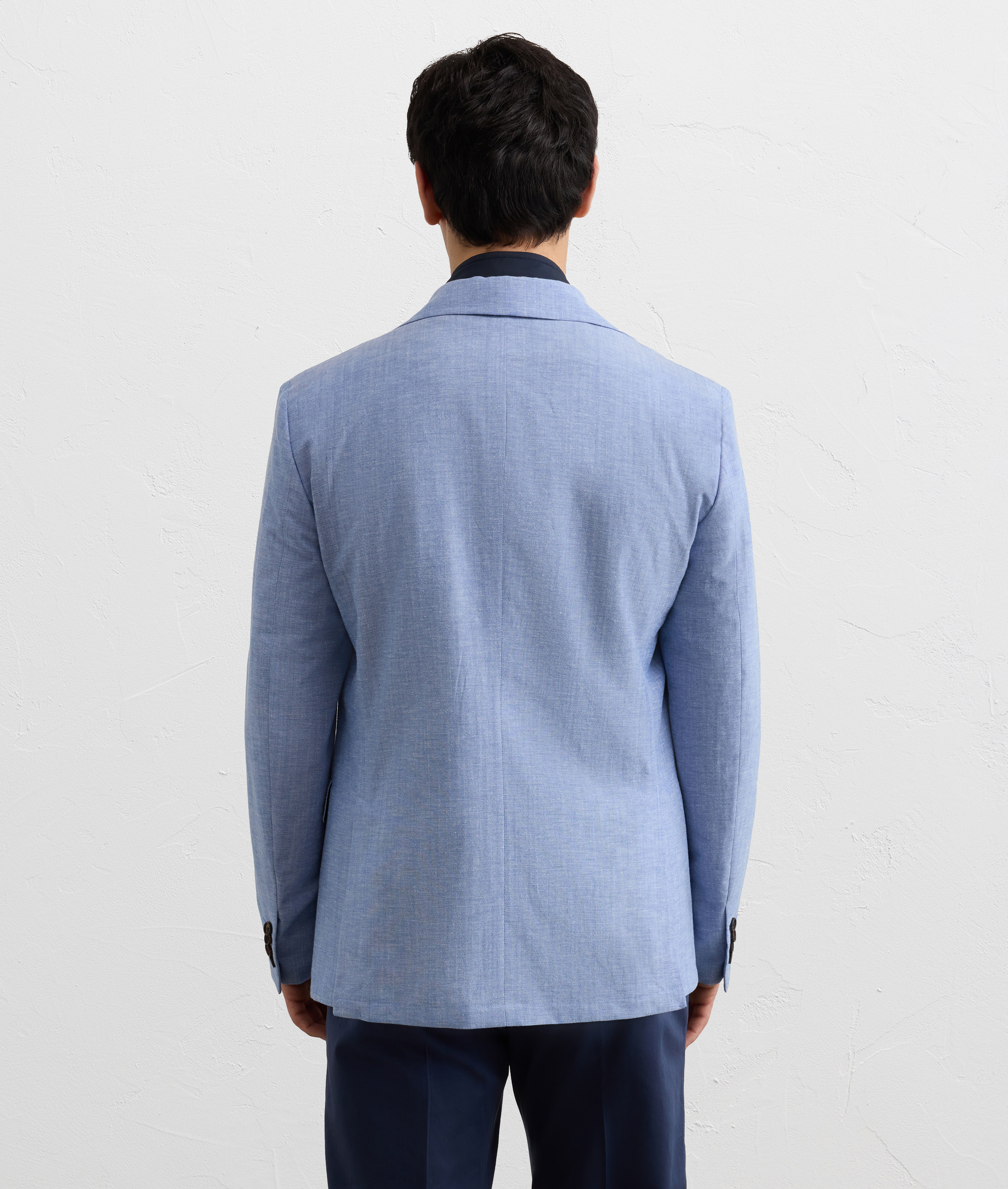 LIGHT BLUE WOOL COTTON AND LINEN SCOOTER JACKET FULLY LINED