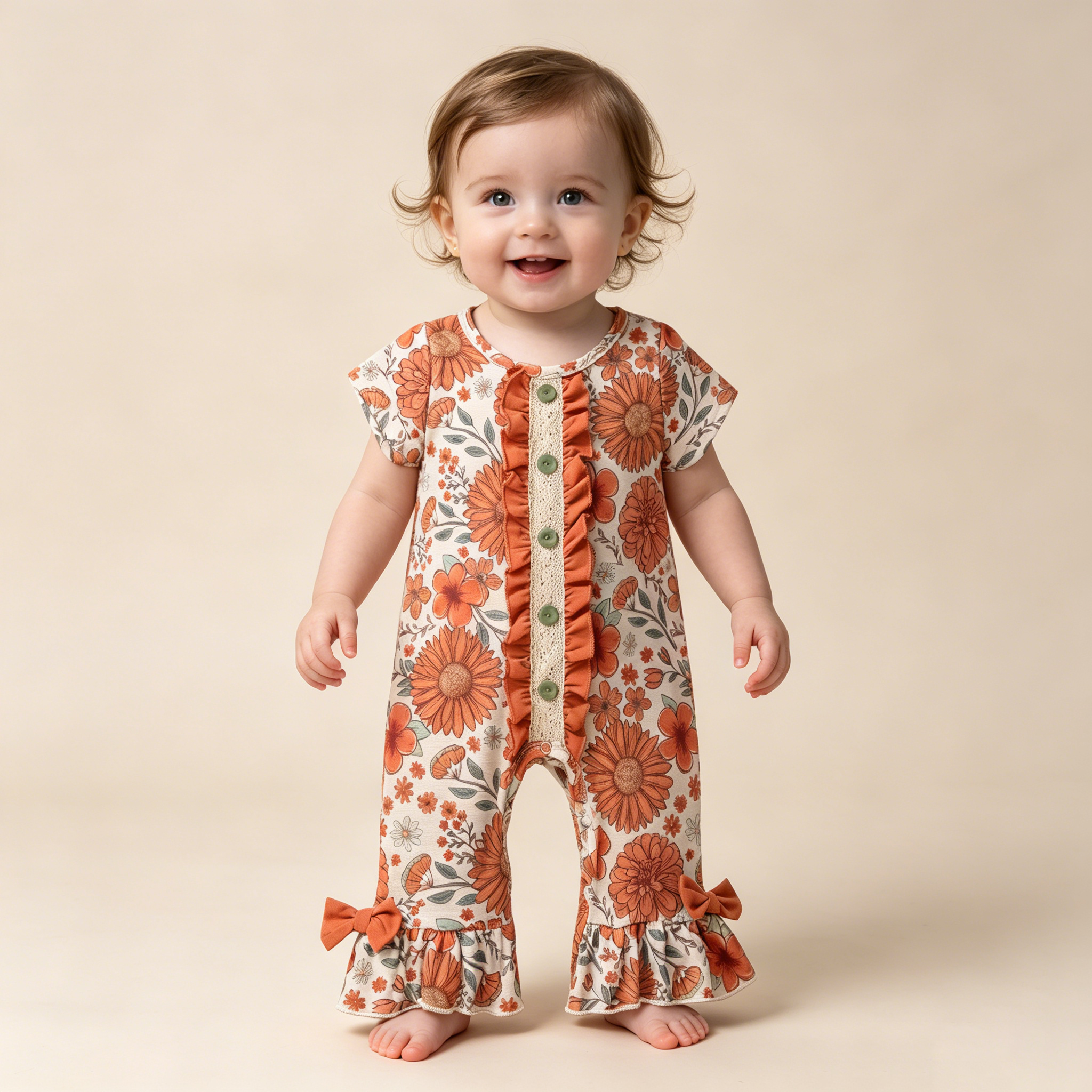 Cotton Cute Daisy Printed Romper Ruffle Bow Baby Girl Jumpsuit Bodysuit Beach Party Holiday Picnic