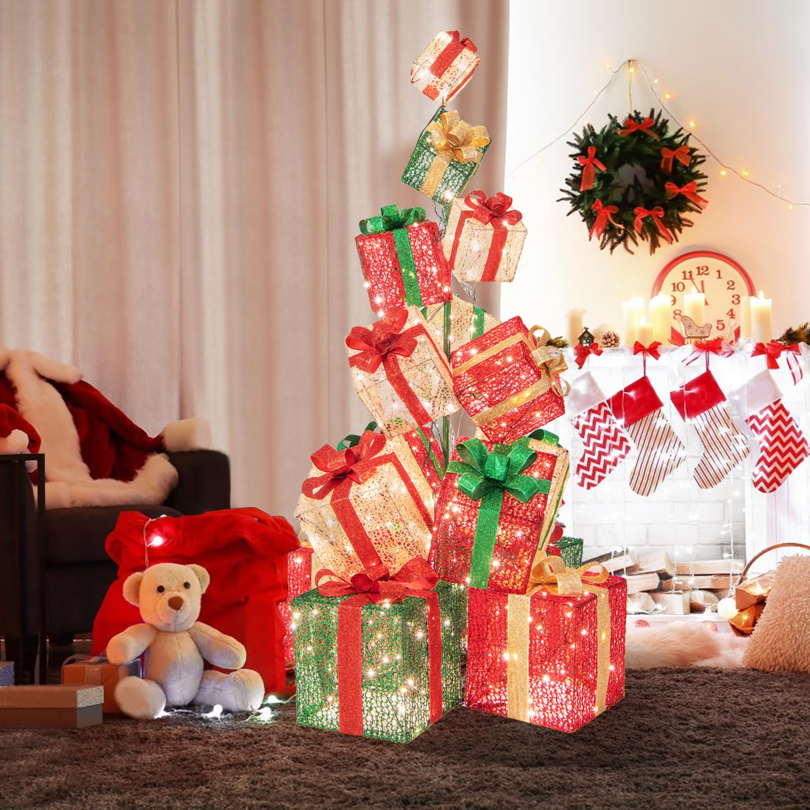 Tangkula 5.6 FT Christmas Lighted Gift Box Tower