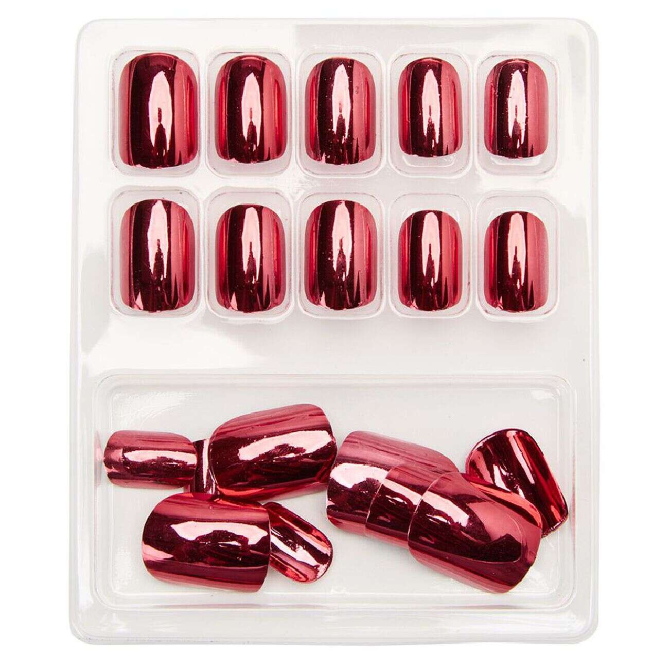 Kit de faux ongles en acrylique rouge effet miroir