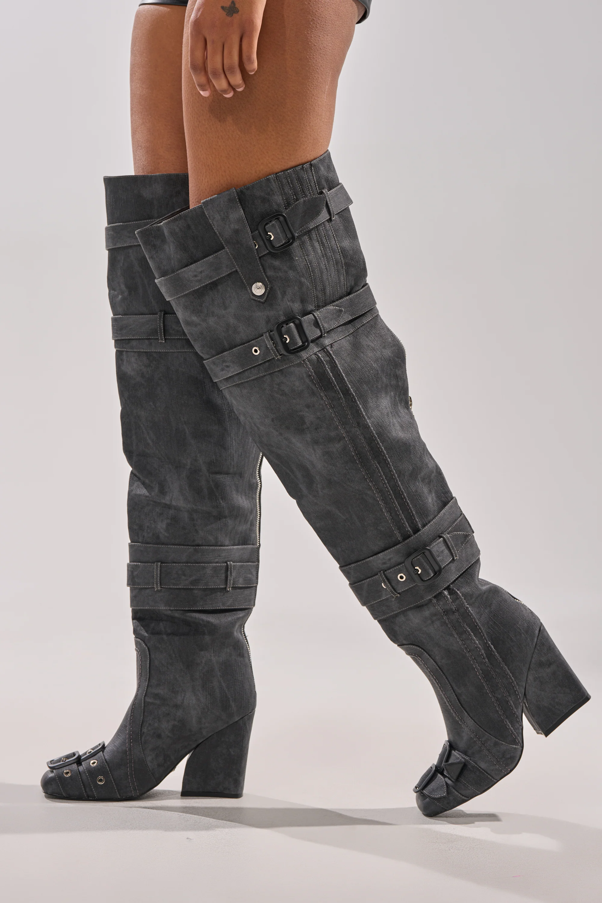 AZALEA WANG TRILLION CHARCOAL CHUNKY THIGH HIGH BOOT - Akira Store