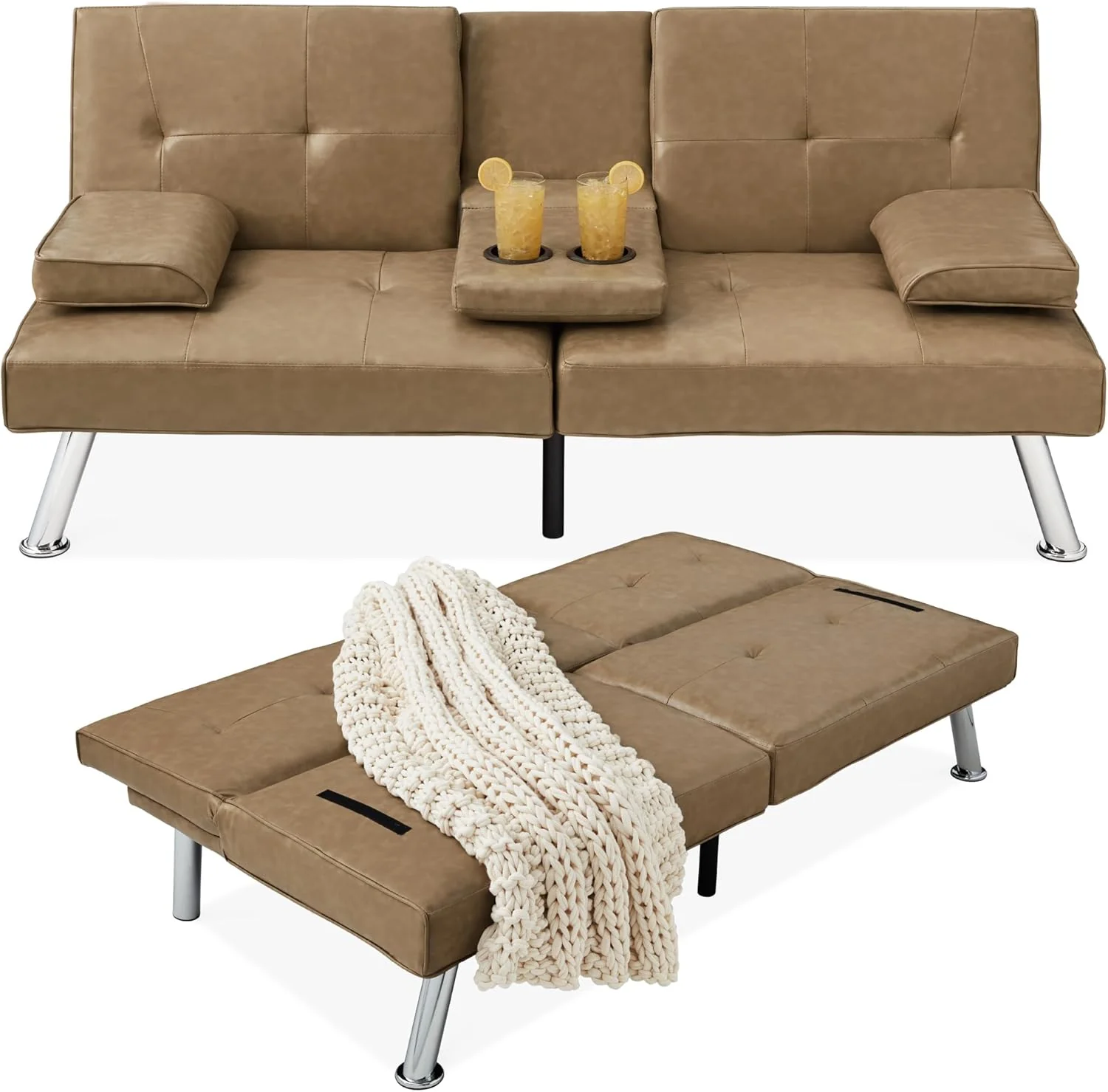 Futon convertible moderne en similicuir Best Choice Products, pliable et réglable