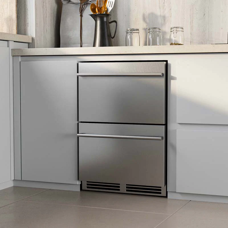 24" 4.9 Cu.Ft Dual Drawer Beverage Refrigerator, Built-in/Freestanding Undercounter Beverage Cooler with 37℉-64℉ Temp Range for Home Commercial Use