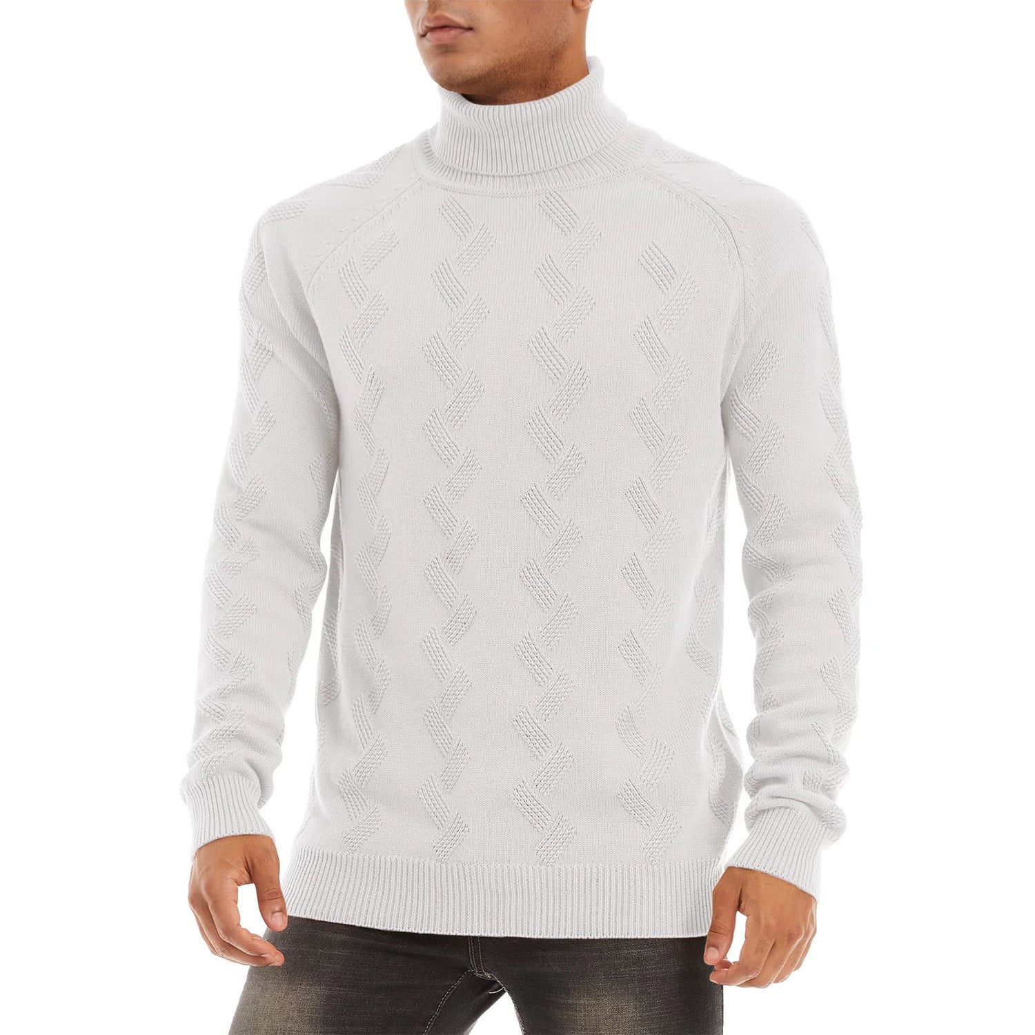 Pull à col roulé pour homme, manches longues, en coton épais, style décontracté.