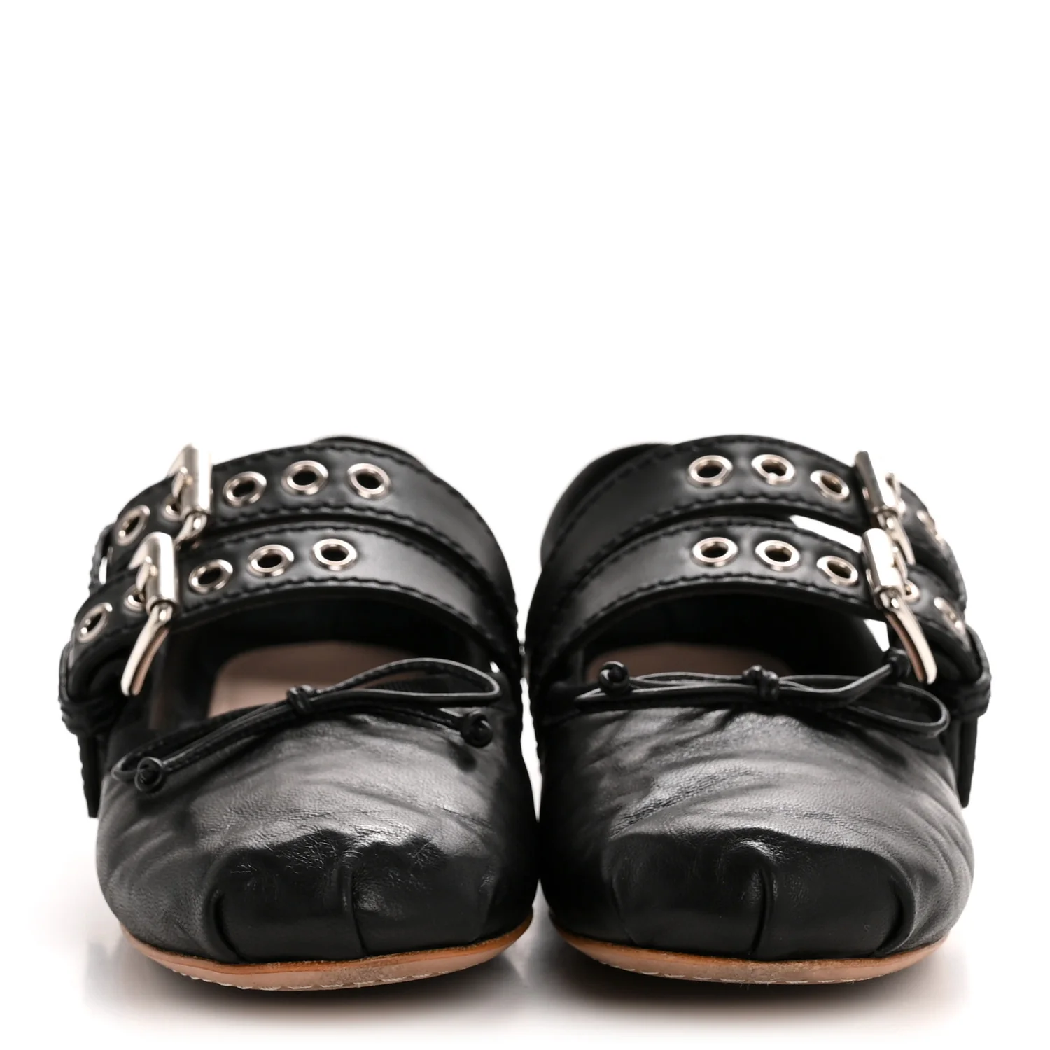 Nappa Vitello Nevada Double Buckle Ballerina Flats 36.5 Black