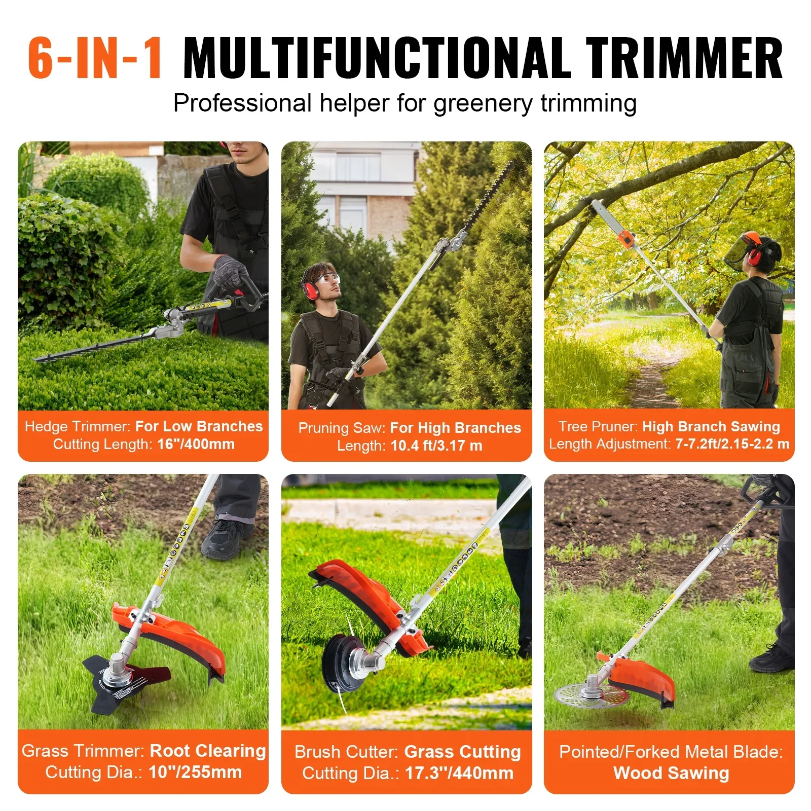 KFFKFF 26CC 5-in-1 Versatile Gardening Tools, Gas-Powered Hedge Trimmer, Grass Cutter, Line Trimmer, Edger, and Pole Saw with Extendable Shaft