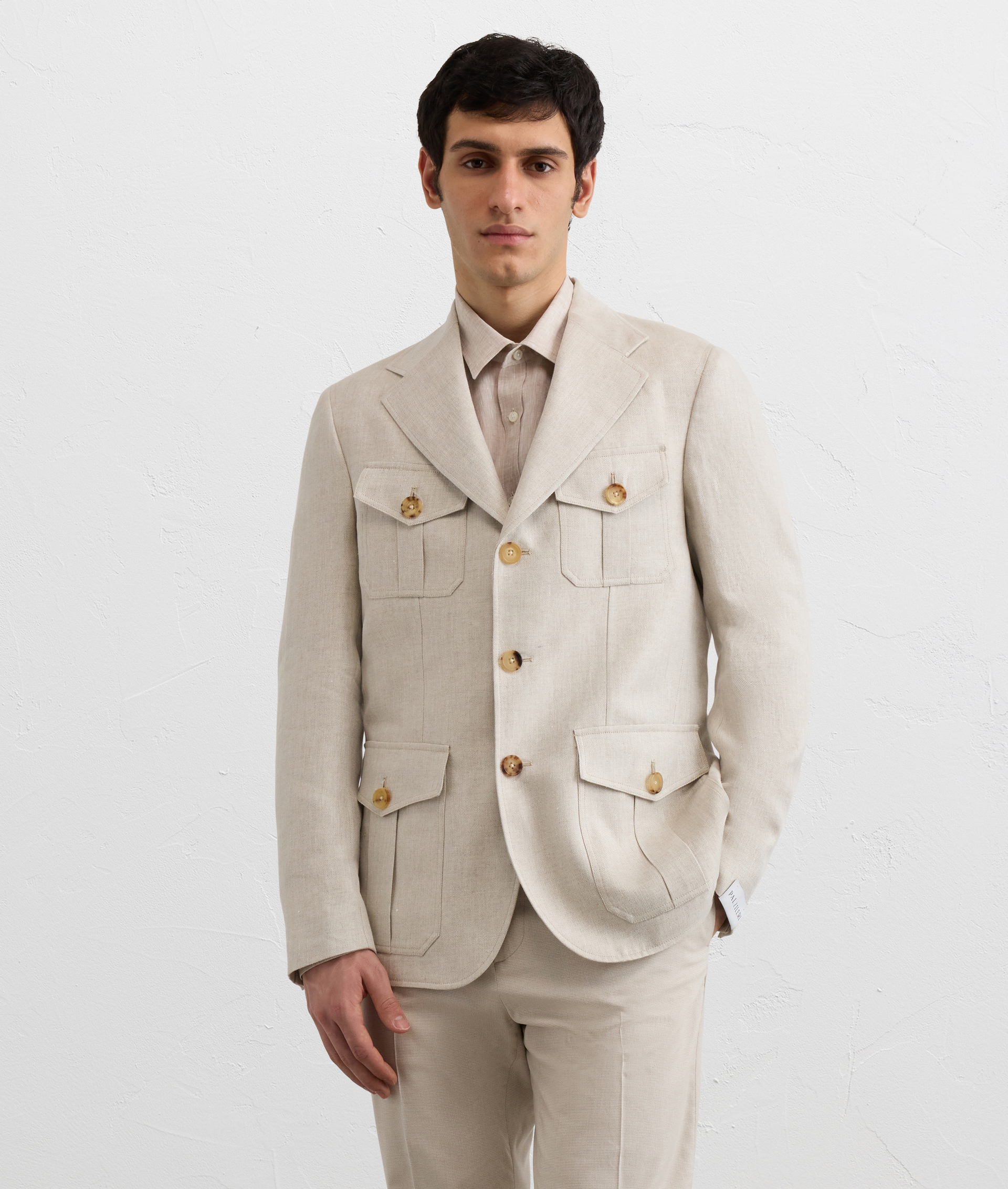 NATURAL COLORED LINEN BRERA LINE UNLINED HUNTING JACKET