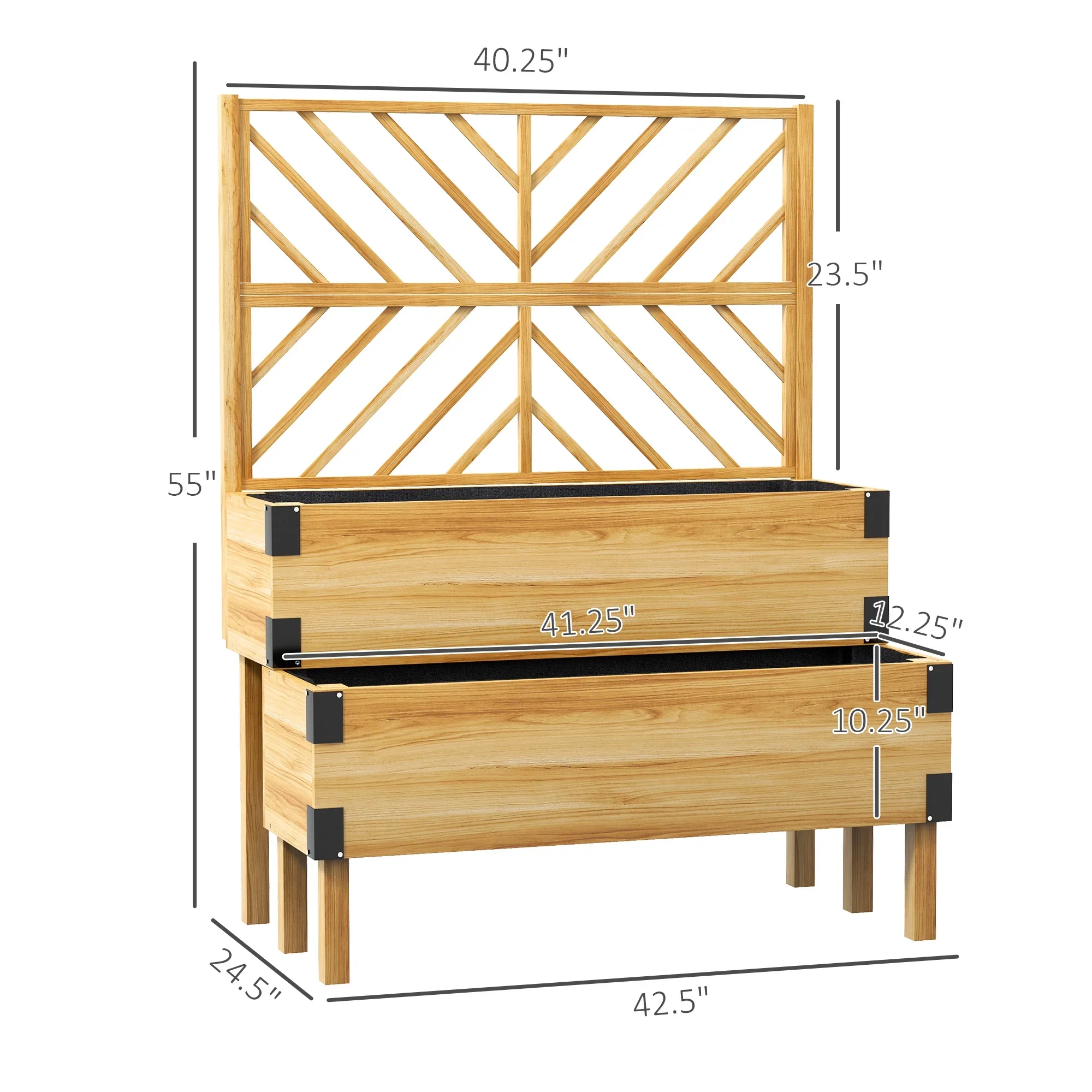 Outsunny 2 Tier Trellis Planter, 47.2�?x 15.7�?x 31.5�? Natural, Wood Garden Planter Box