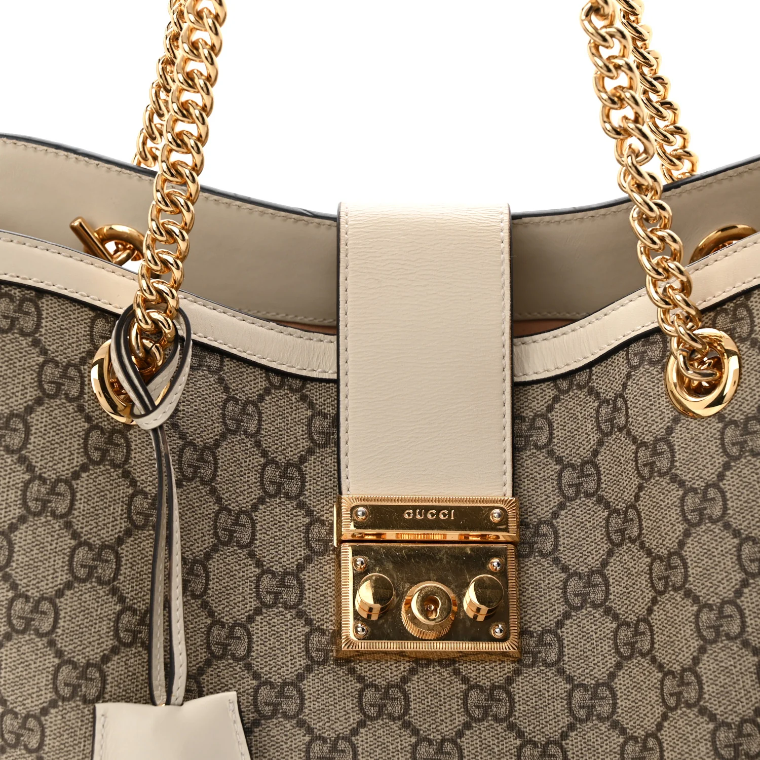 GG Supreme Monogram Medium Padlock Tote White