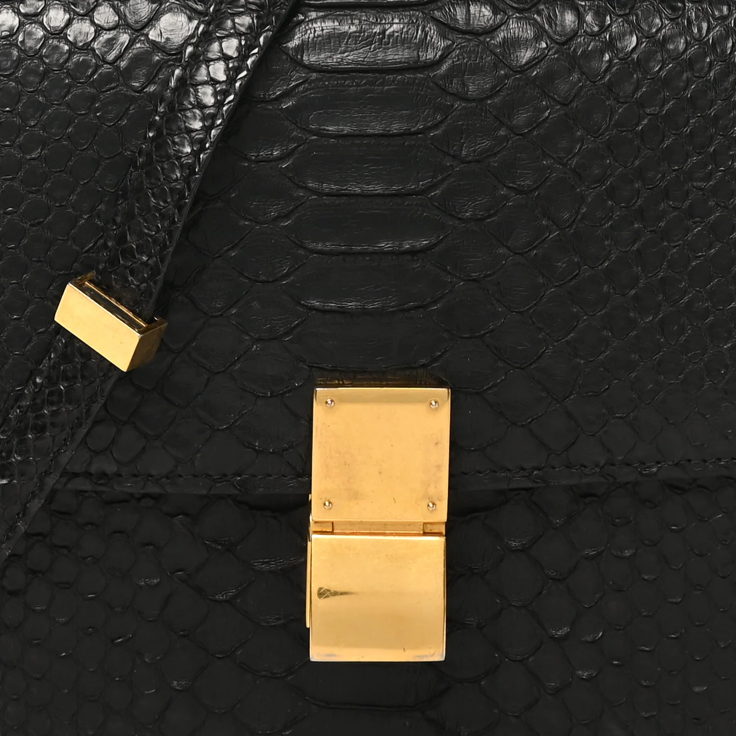 Snakeskin Medium Classic Box Flap Bag Black