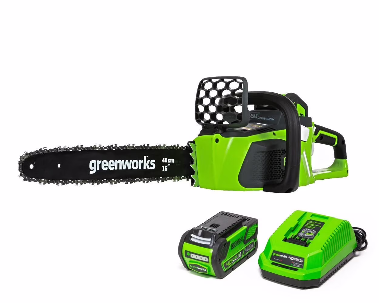 40V 16" Cordless Brushless Chainsaw with 4 0 Ah Battery and Charger 20312
