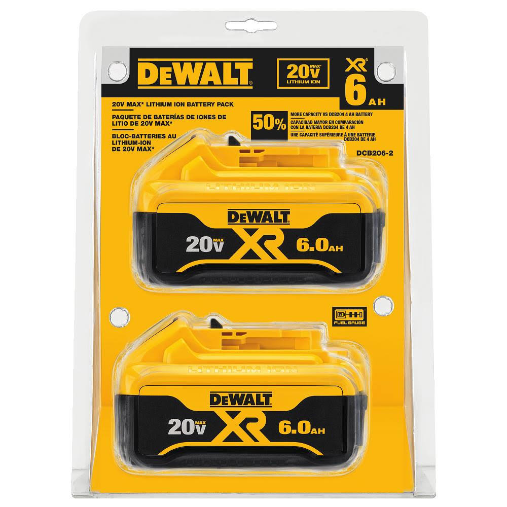 DeWalt Dcb206-2 20V Max XR 6.0Ah Lithium Ion Battery 2-Pack
