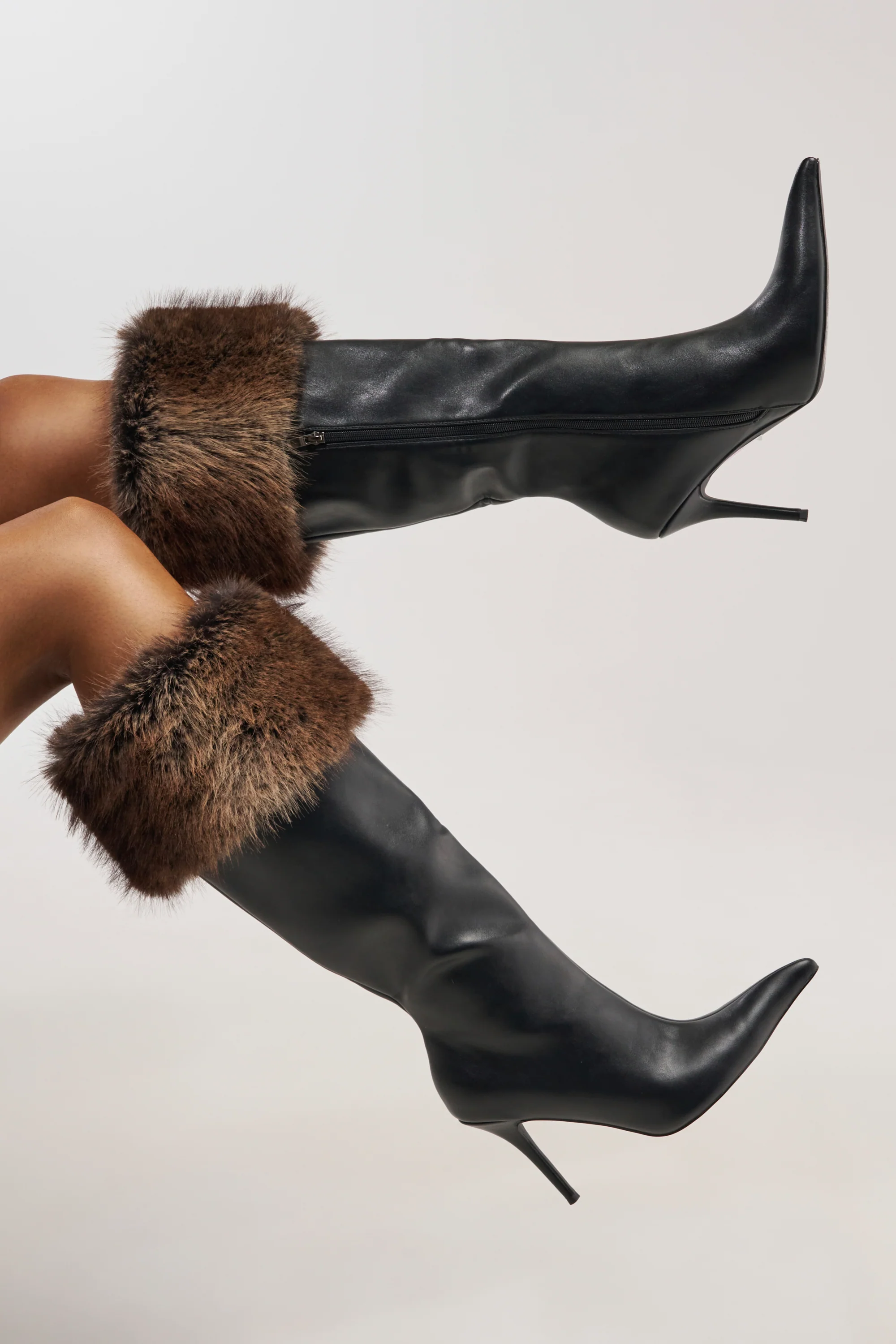 AZALEA WANG DOVE BLACK FUR TOPLINE BOOT - Akira Store