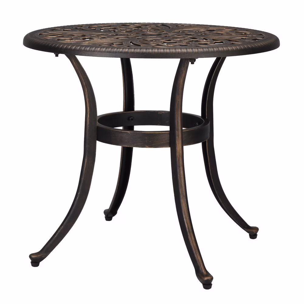 IVV 23.6 Cast Aluminum Round Side Table, All-Weather Accent Patio Coffee Table with 2 Umbrella Hole for Outdoor Bistro Porch Garden Lawn (Bronze)