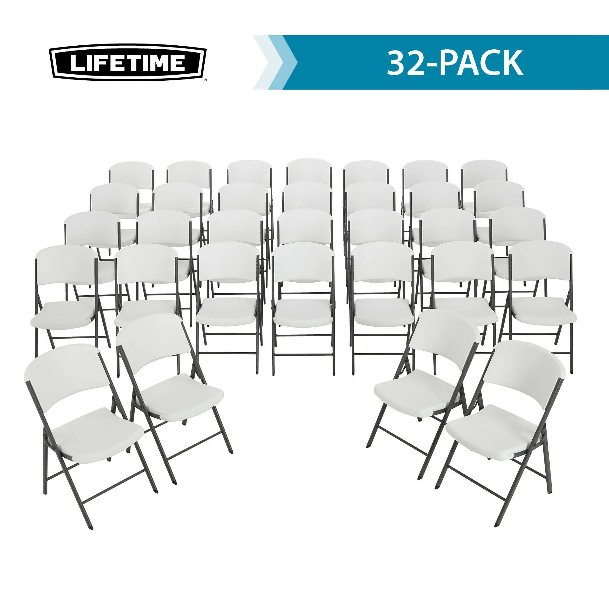 (4) 8-Foot Rectangle Stacking Tables and (32) Chairs Combo Indoor/Outdoor Commercial Grade, White Granite (80410) - Image 3