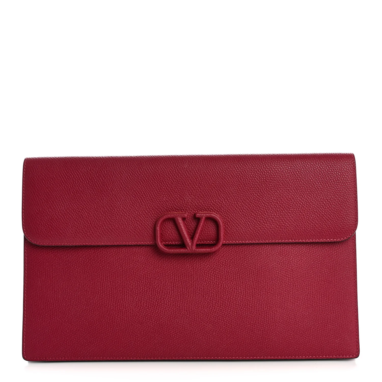 Grainy Calfskin Large Vlogo Clutch Raspberry