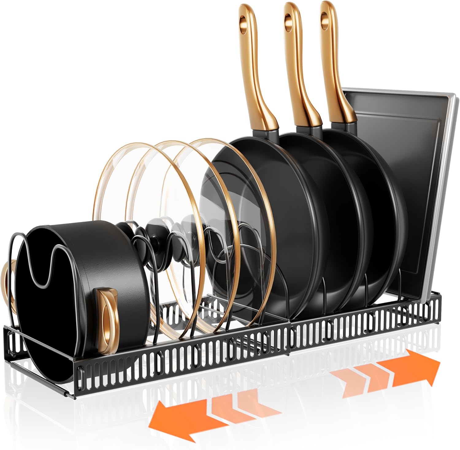 Pots and Pans Organizer Rack for Under Cabinet Expandable Pot Lid Holders Inside Organizer 10 Adjustable Dividers Pan Organizer 11.81''-22.85'' Pan Lid Organizer for Cabinet Organizer for Bakeware