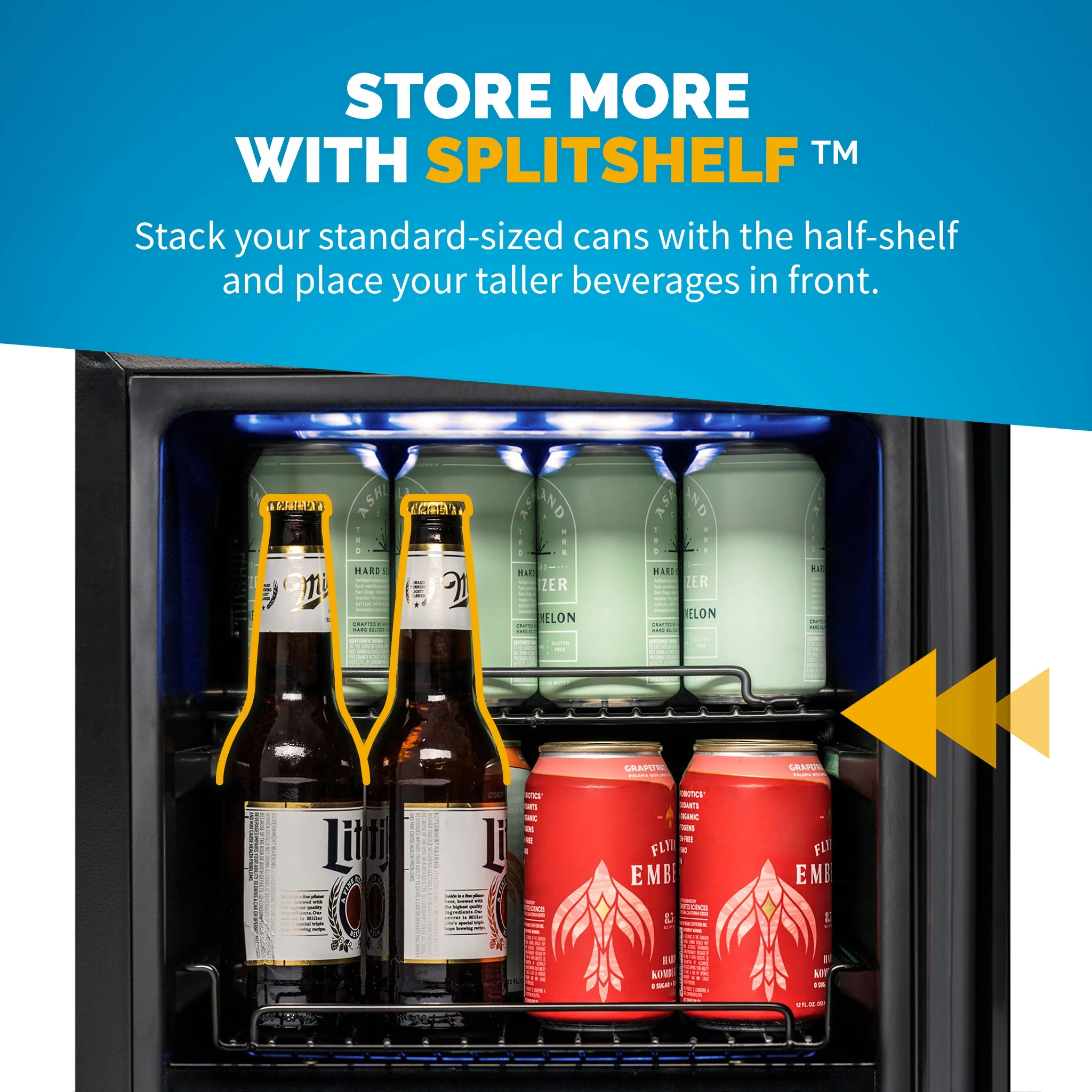 Newair 48-Can, 13-Bottle Built-in Dual Zone Black Beverage Fridge - 15