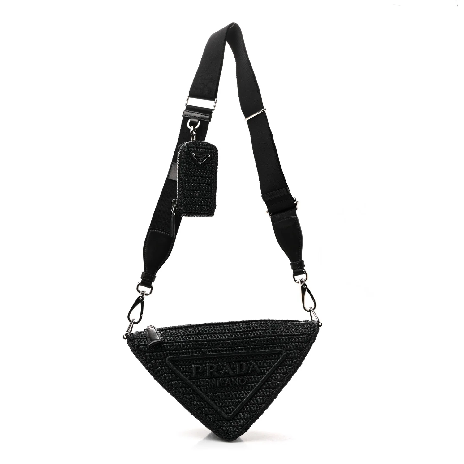 Yarn Raffia Effect Crochet Triangle Shoulder Bag Black