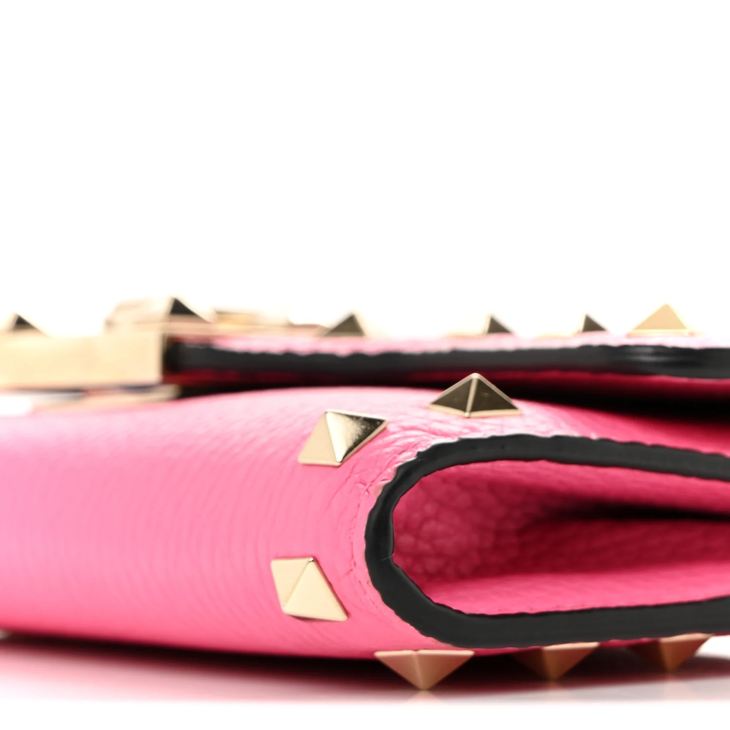 Pebbled Calfskin Rockstud Flip Lock Wallet On Chain Feminine Pink
