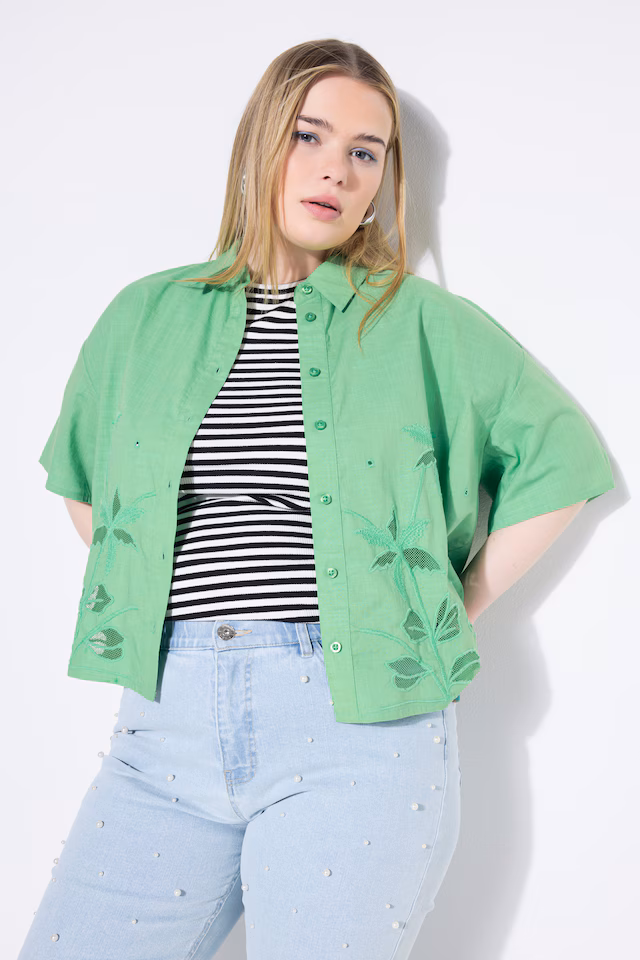 Boxy palm tree embroidery shirt blouse