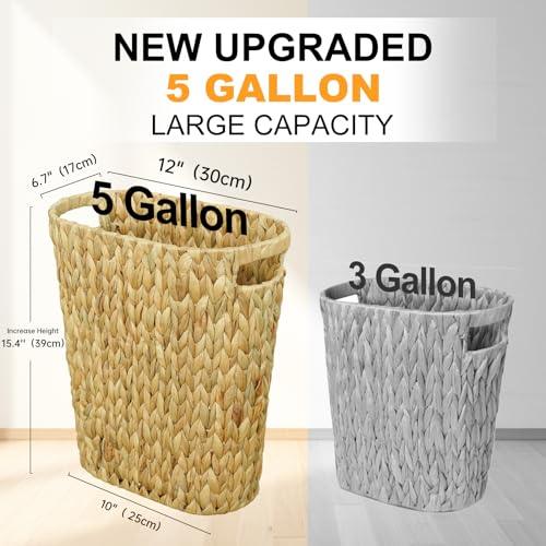Wicker Trash Can,Small Bathroom Trash Can,Water Hyacinth Wicker Waste Basket For Bathroom,Boho Waste Basket For Bedroom,Home Office,Compact