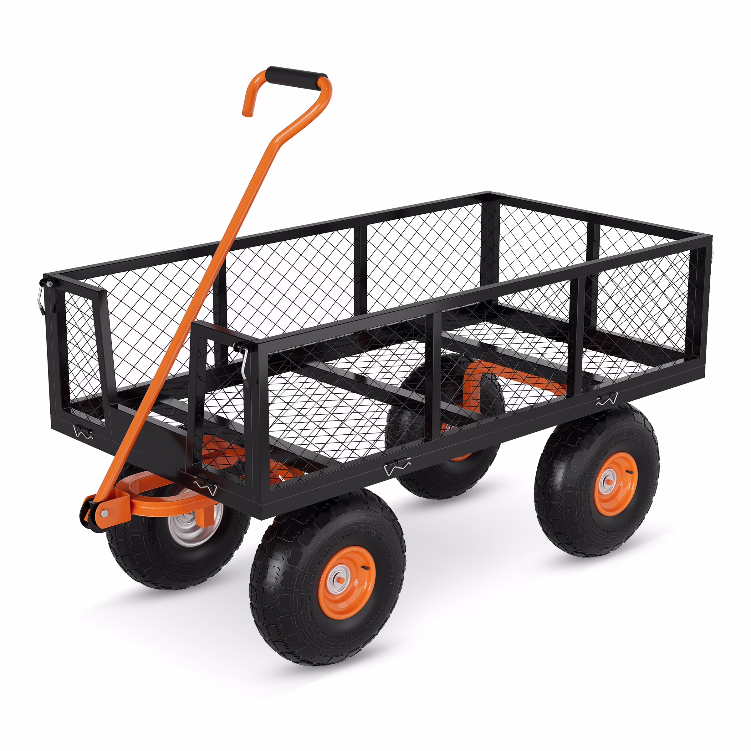 Heavy Duty Steel Garden Cart, Garden Wagon Cart on Wheels, Outdoor Metal Yard Utility Wagon Carts  w/Adjustable Handle & Removable Sides(Convert to Flatbed)