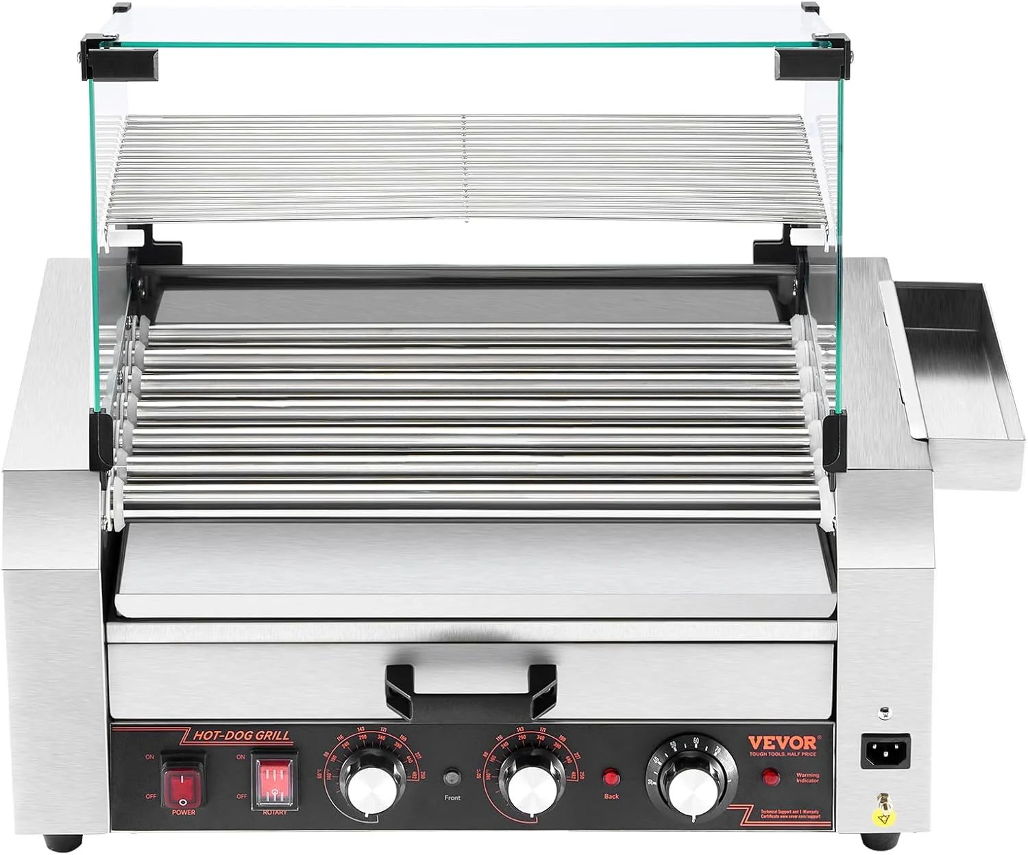 18-Roller Stainless Steel Hot Dog Machine 1200W, with Bun Warmer & 3 Temperature Settings, Home & Commercial Use