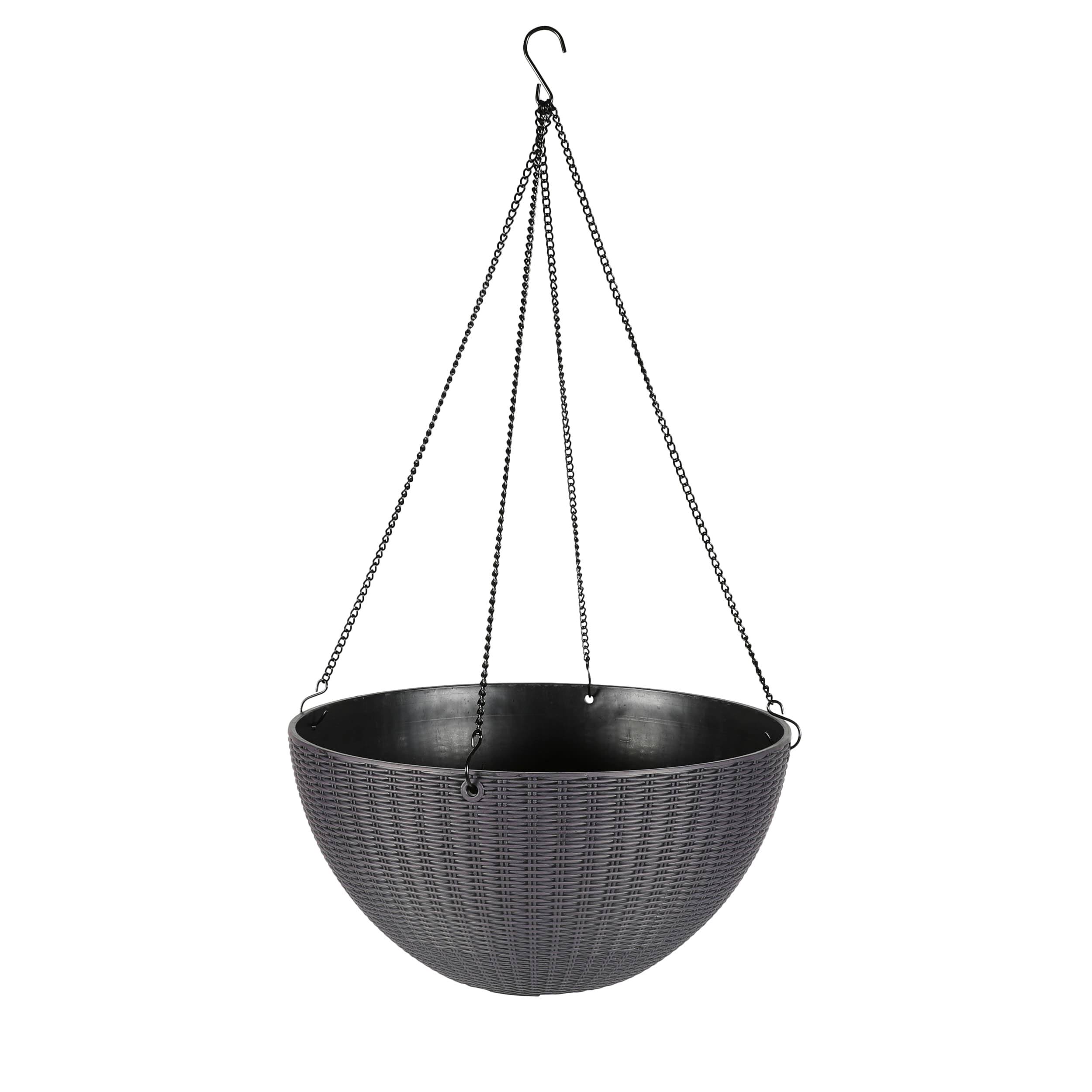 Style Selections 14-in W x 7.05-in H Dark Charcoal Plastic Traditional Indoor/Outdoor Hanging Planter in Black | HDR-042693