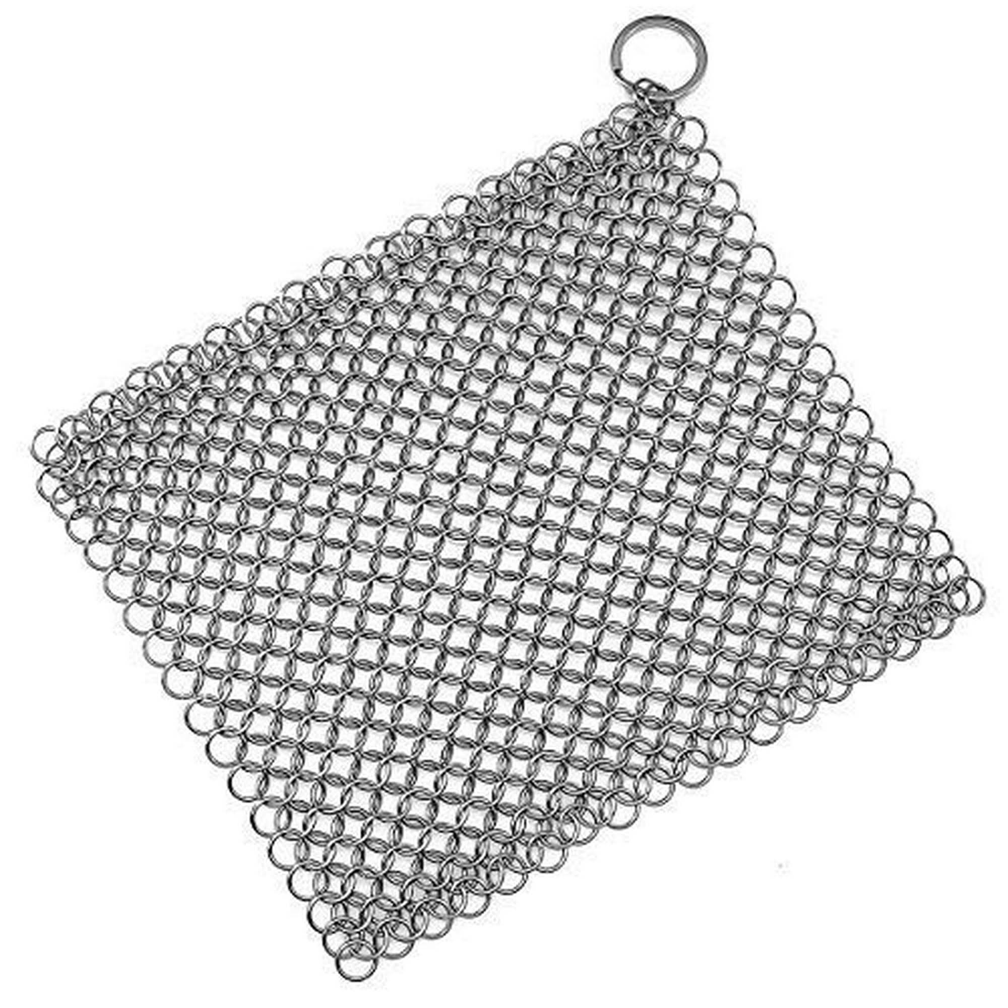 Stainless Steel Cast Iron Skillet Cleaner Chainmail Cleaning Scrubber with Hanging Ring for Cast Iron Pan,Pre-Seasoned Pan,Griddle Pans