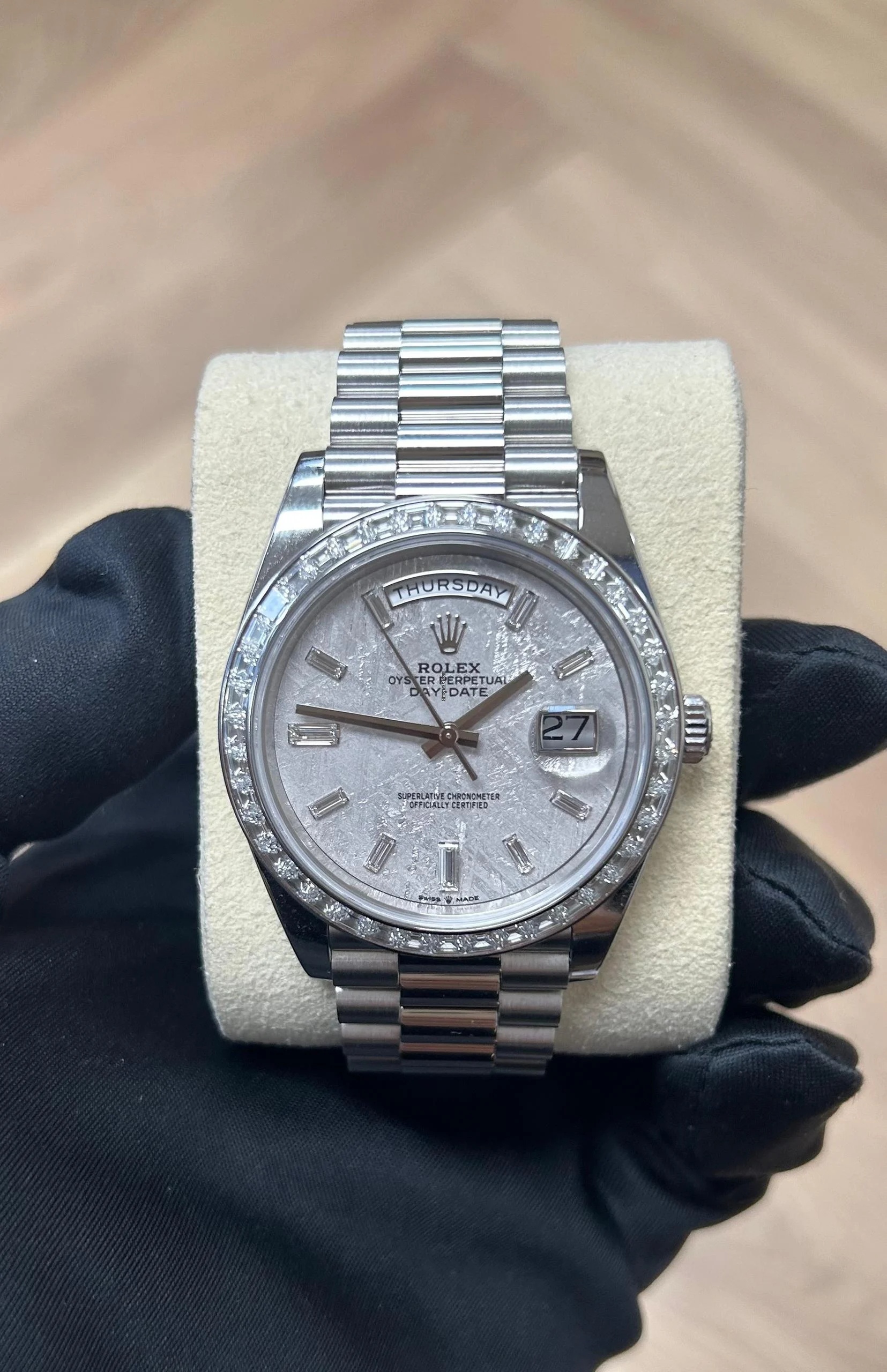 【Super Clone】RLX Day-Date 40mm 228396TBR-0027 Meteoriate Baguette Diamond Dial and Bezel Watch