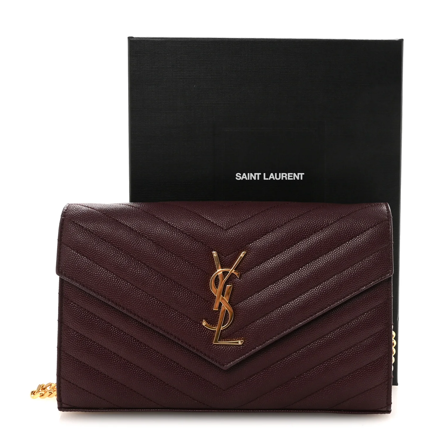 Grain De Poudre Matelasse Chevron Monogram Chain Wallet Rouge Legion