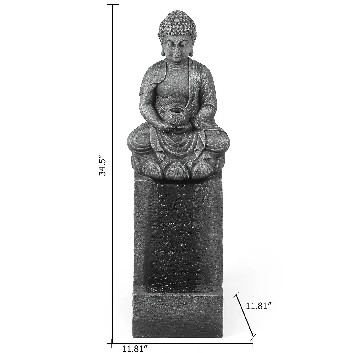 LuxenHome 35 Meditating Buddha Outdoor Water Fountain with LED Lights, Gray Resin Waterfall Fountains Garden Decor