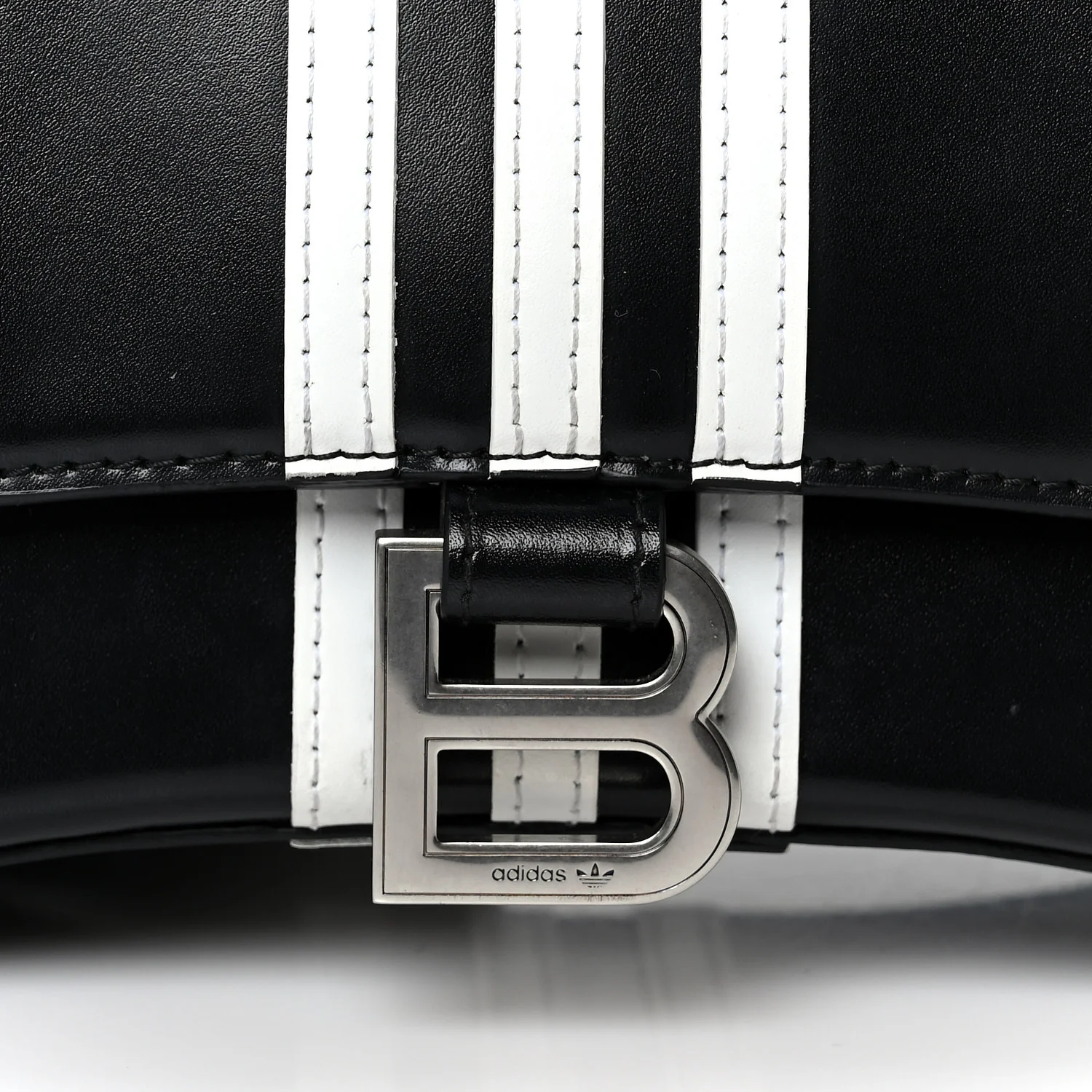 X ADIDAS Shiny Box Calfskin Small Hourglass Top Handle Bag Black White