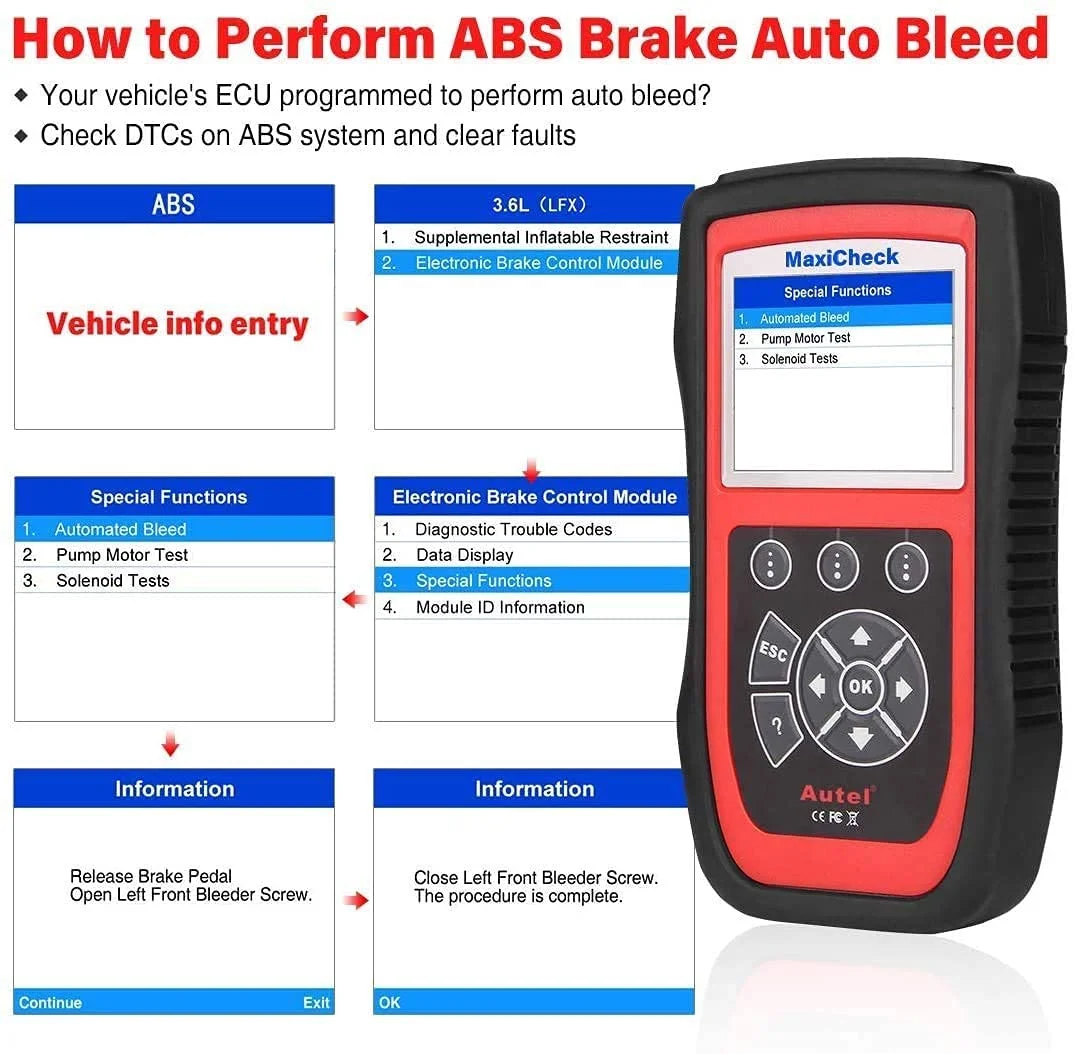 Autel Scanner Maxicheck Pro OBD2 Automotive Diagnostic Scan Tool with Airbag, EPB, SAS, BMS, Oil Reset, ABS Brake Bleeding Services