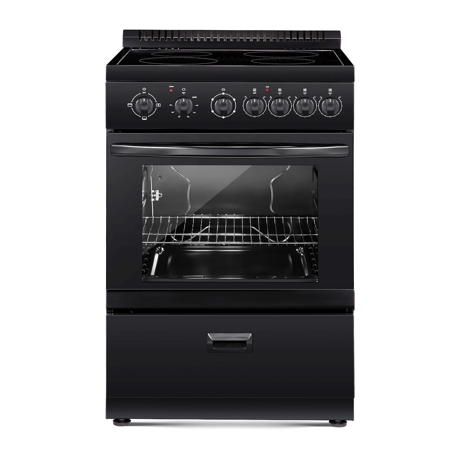 24-inch Electric Range Oven, 2.7 Cu. Ft. Compact Freestanding Design, Stainless Steel Finish, Features 4 Burners, Adjustable Racks, Storage Drawer, Drip Pan, and Indicator Light, Black - Image 9
