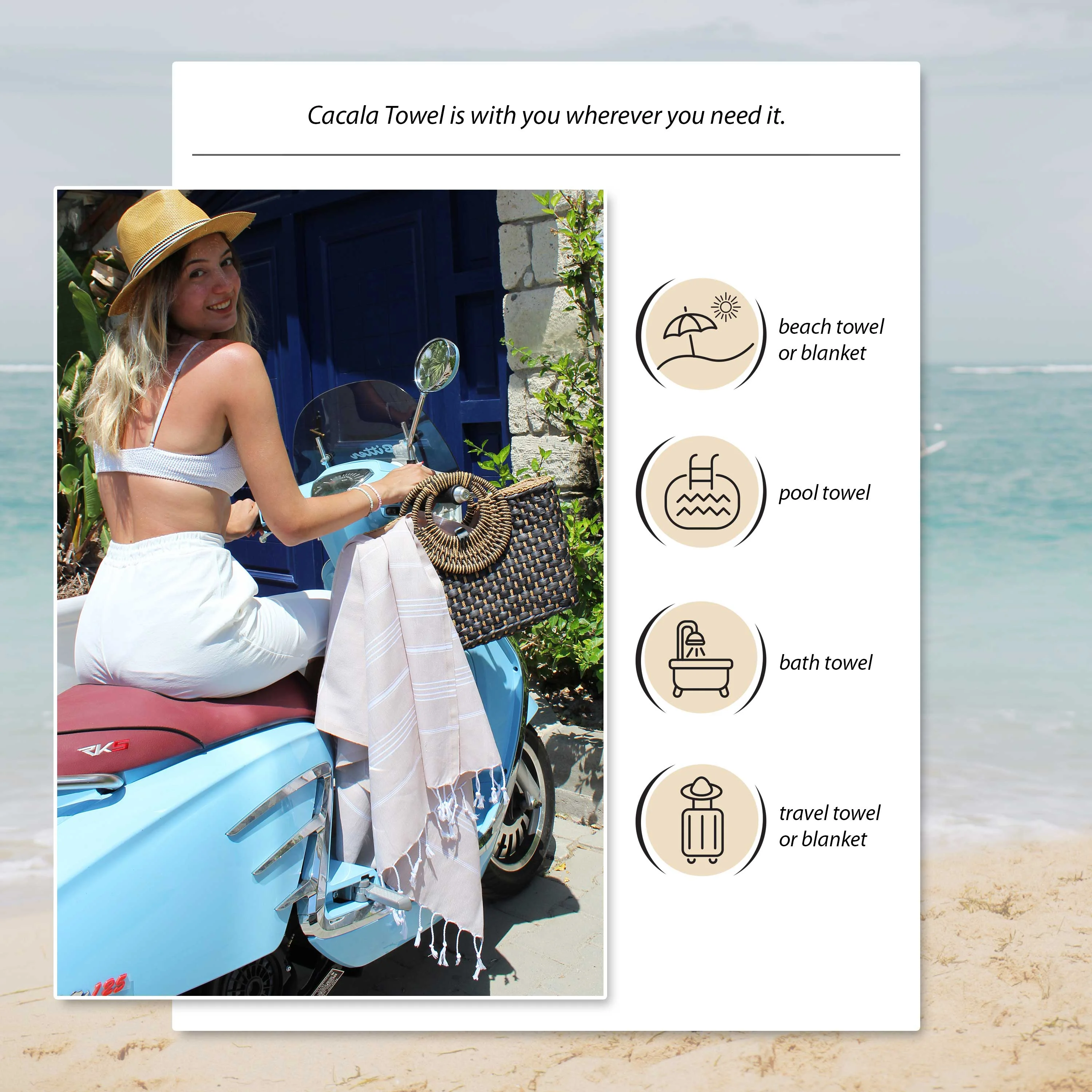 Cacala Turkish Beach Towel 100% Cotton, Set of 4, Sand-Free and Quick-Drying Perfect as an Extra Large Travel Towel, Beach Accessory, or Gift for Beach Lovers, 39�� x 70��