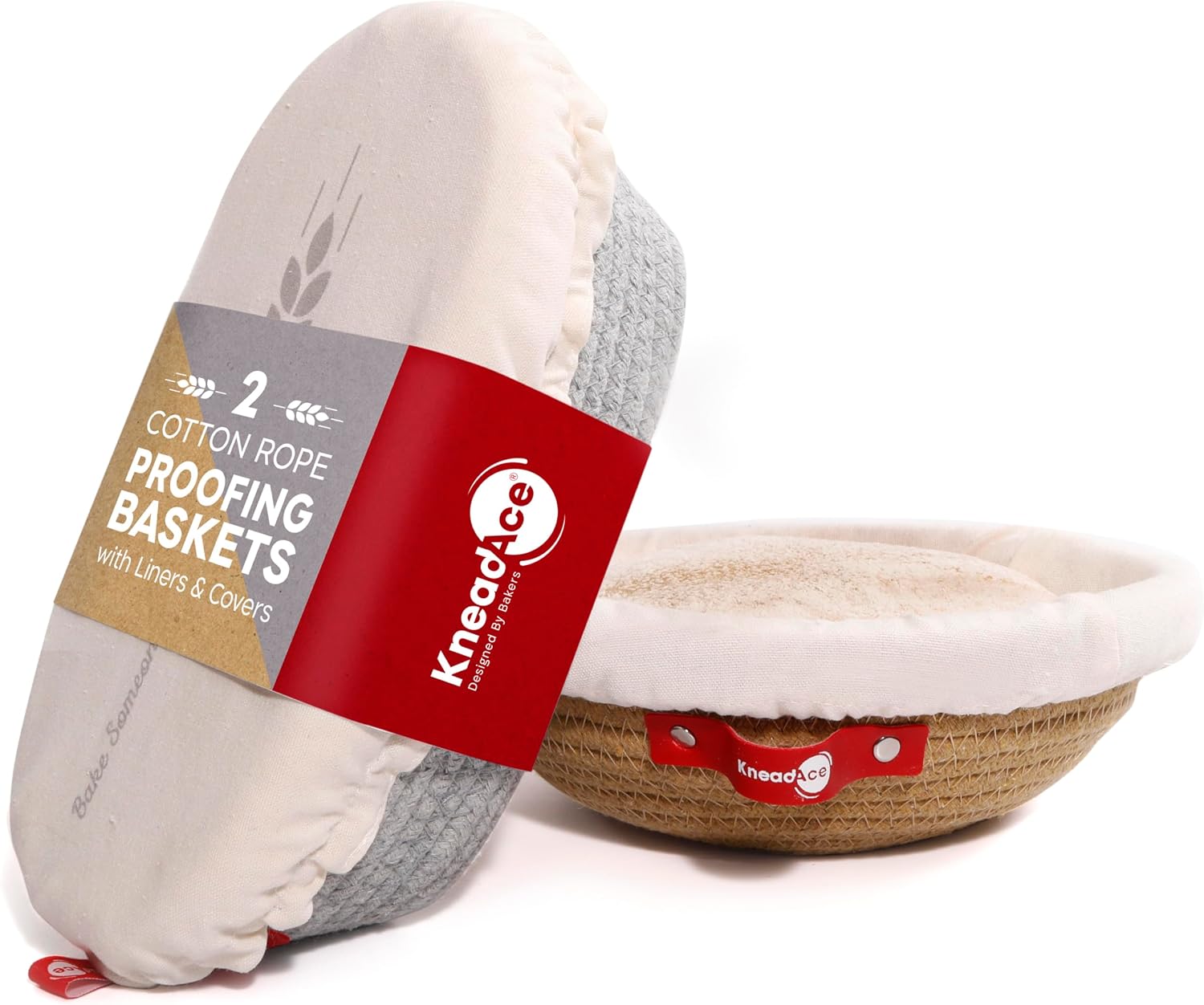 KneadAce Cotton Rope Banneton Bread Proofing Basket Set, Oval & Round Bread Baskets with Liners & Covers for Artisan Bread Baking, Sourdough Bread Baking Supplies