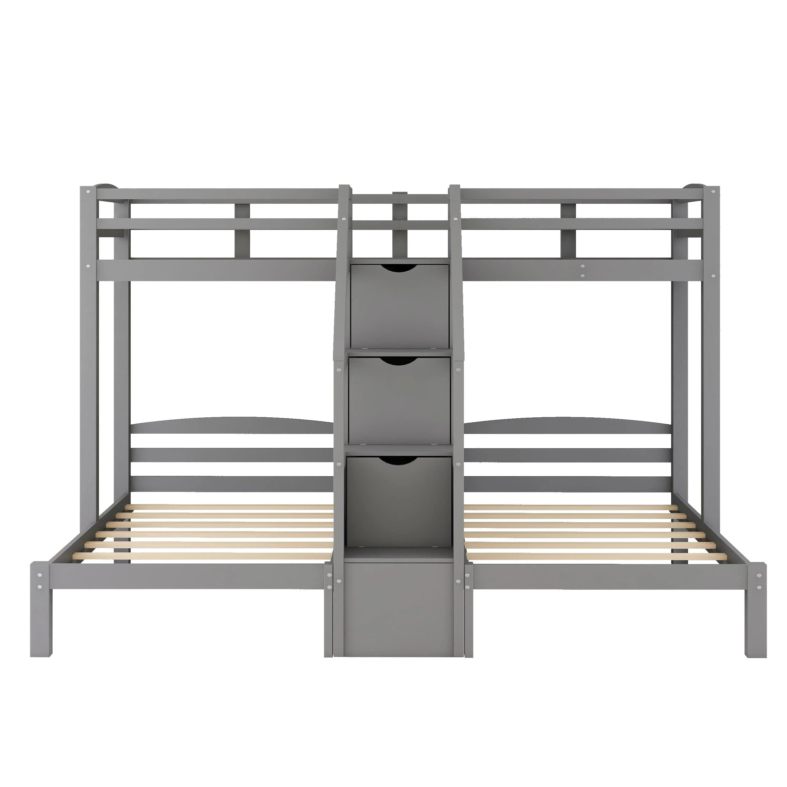 Twin over Twin Twin Bunk Bed with Staircase and Drawers for Kids Bedroom, 3 in 1 Bunk for More Kids, Storage Staircase, Gray Image 5