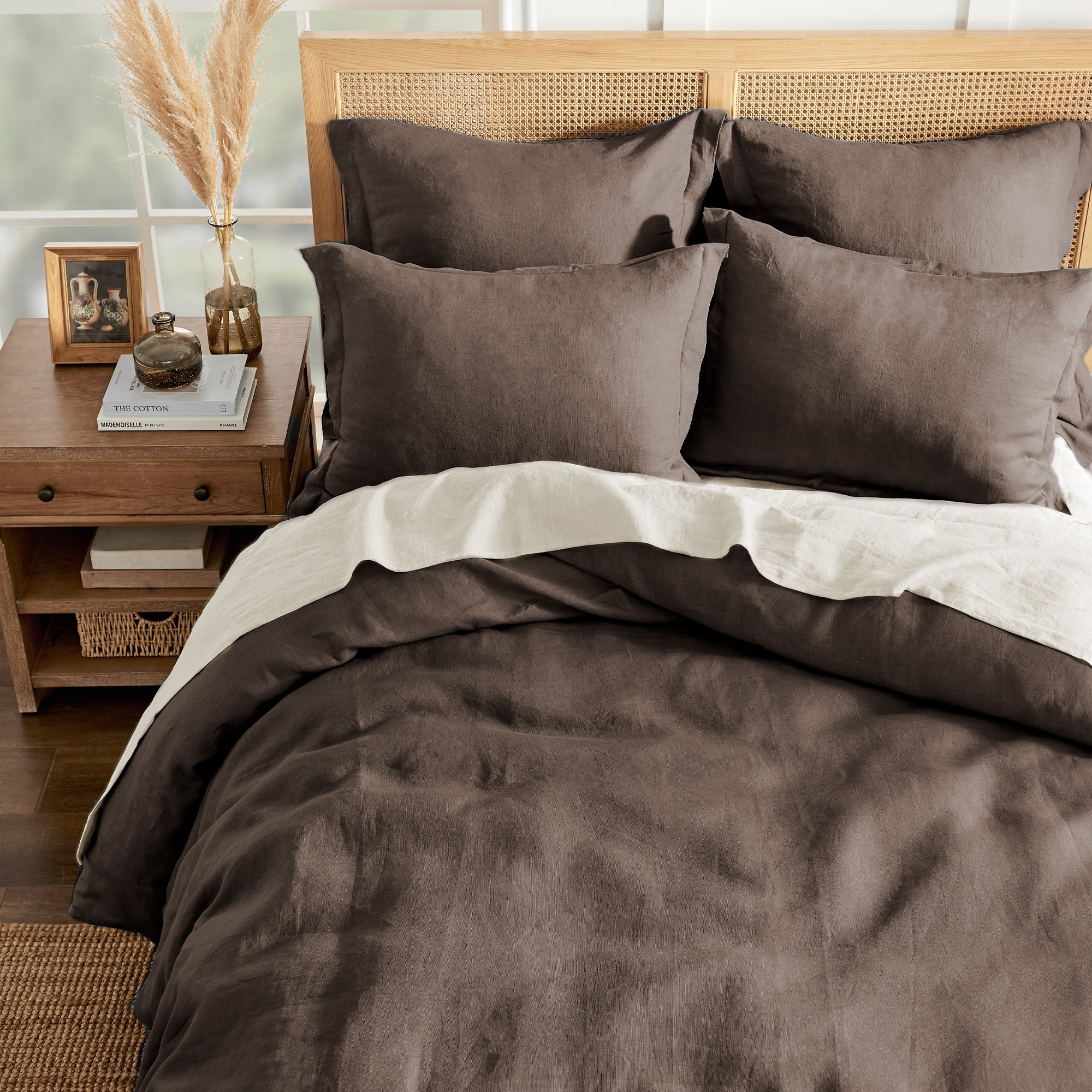 Levtex Home - 100% Linen - Queen Duvet Cover - Washed Linen - Cocoa - Duvet Cover Size (90x94in.)(Full/Queen/Cocoa)