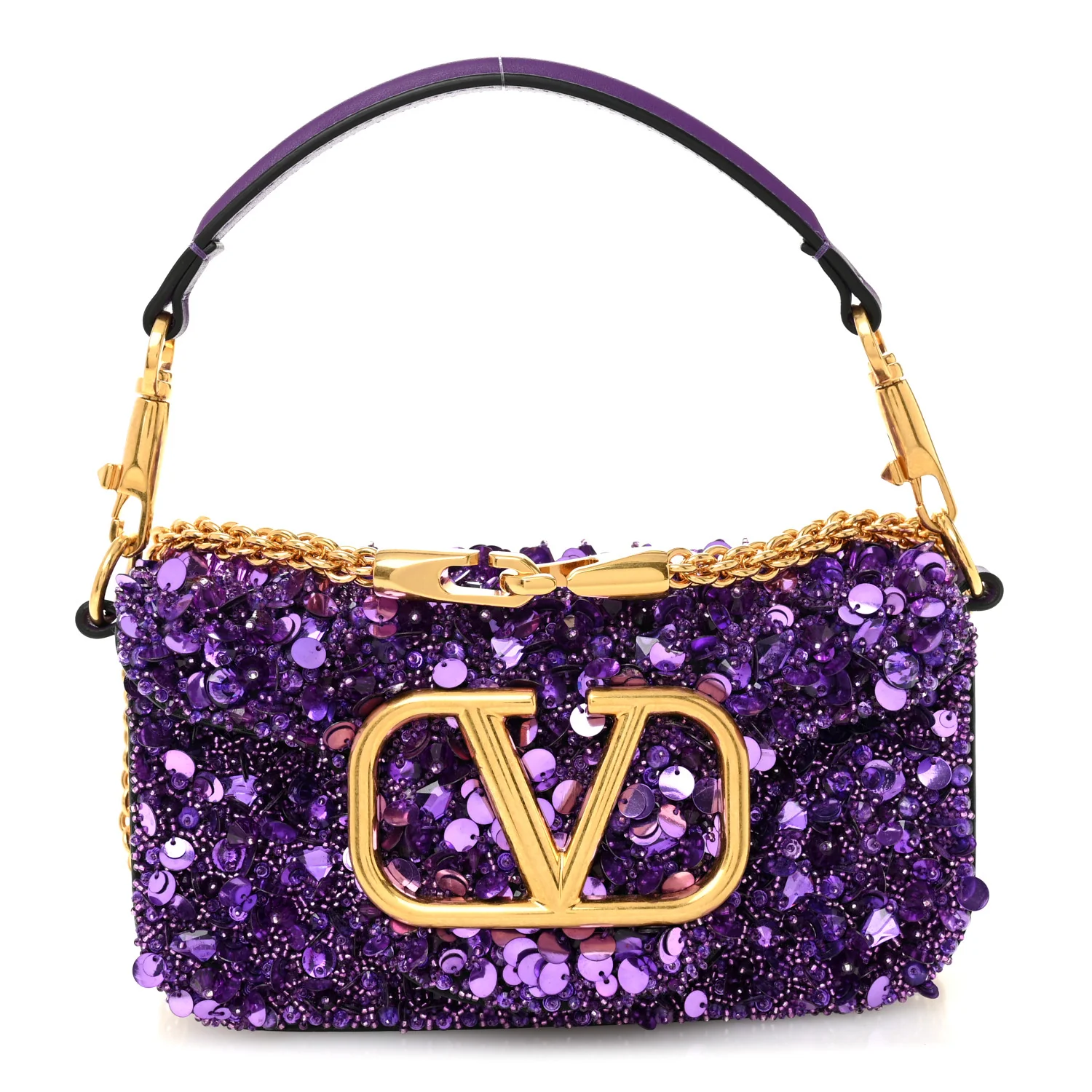 Sequin Crystal Vlogo Embroidered Small Loco Shoulder Bag Astral Purple