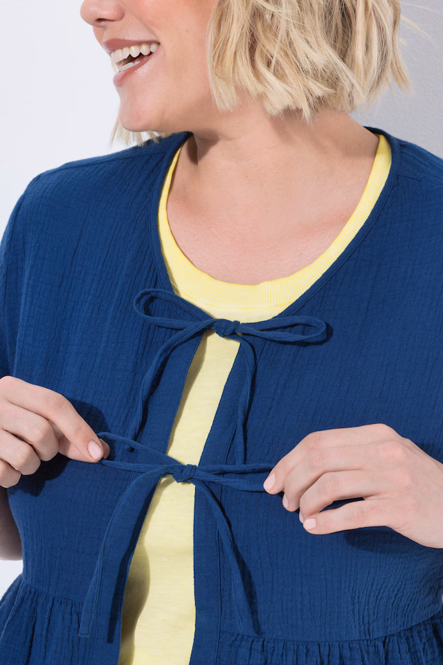 Muslin Short Sleeve Ribbon Tie Blouse