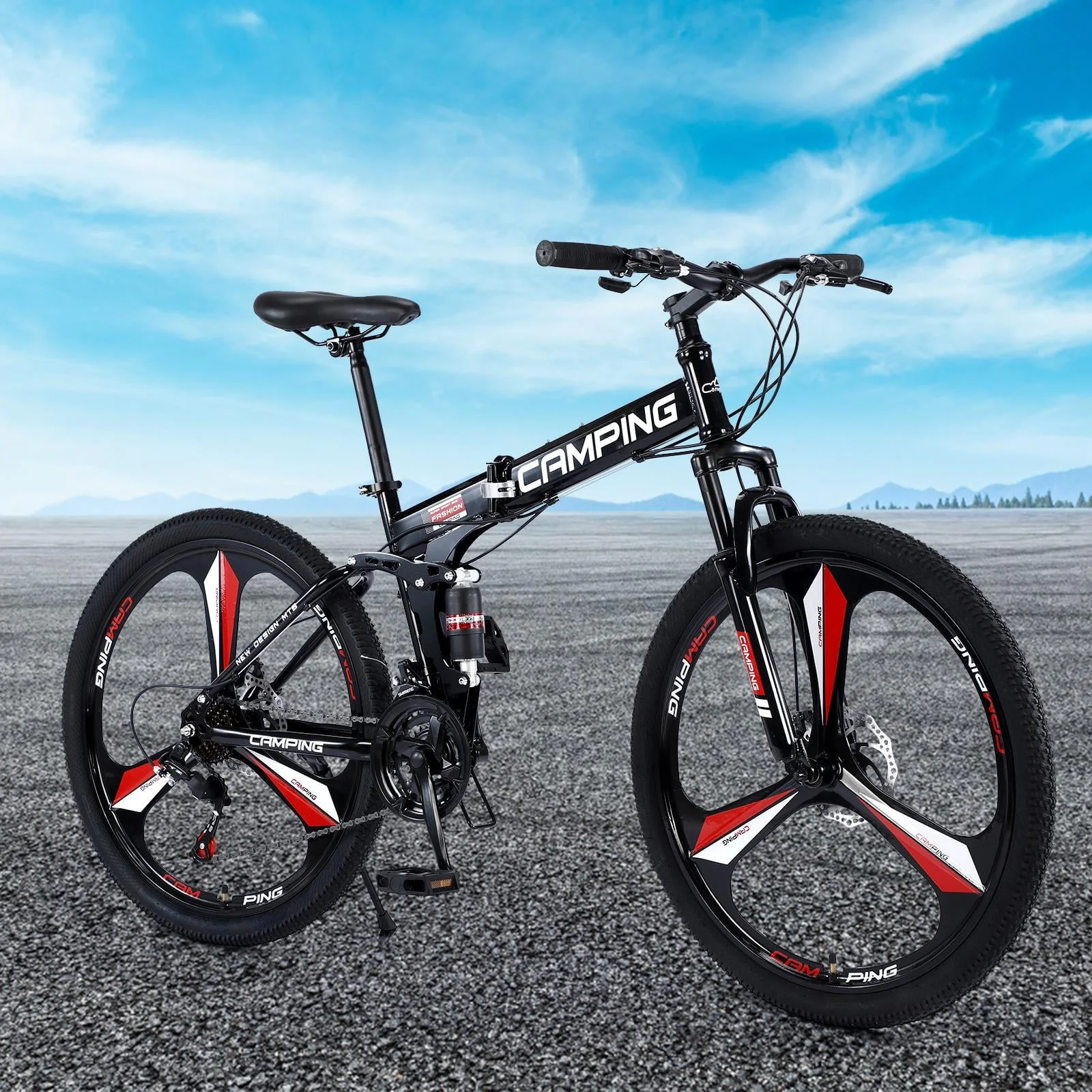 Zimtown 26" Folding Mountain Bike, Shimano 21 Speed MTB Bicycle for Adults, Black Image 6