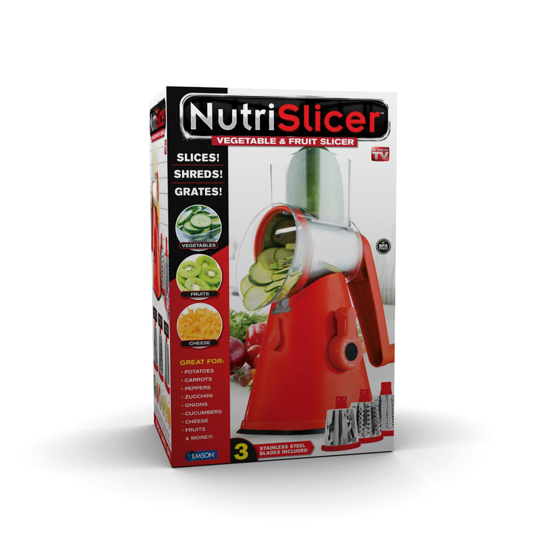 As Seen On TV NutriSlicer 3 in 1 Countertop Vegetable and Fruit Slicer, Red