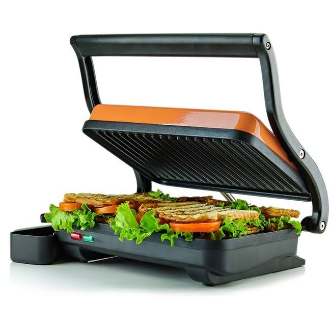 Ovente 10.2 x 6.7 inch Electric Panini Press Sandwich Maker Grill Double Nonstick Plate, 1000 Watt Power with Thermostat Control, Copper GP0620CO