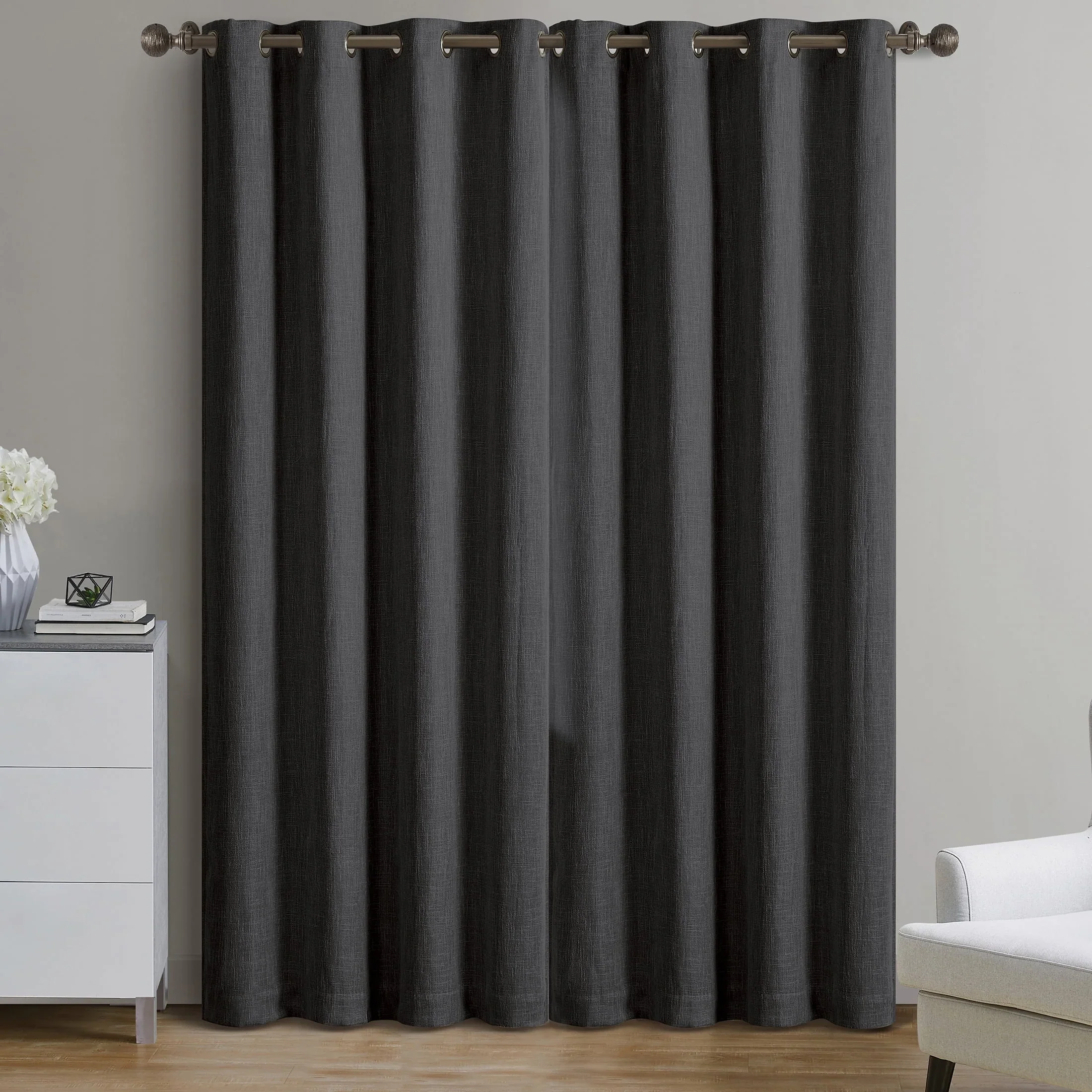 Better Homes & Gardens Woven Textured Grommet Blackout Curtain Panel, Black, 50 x 84