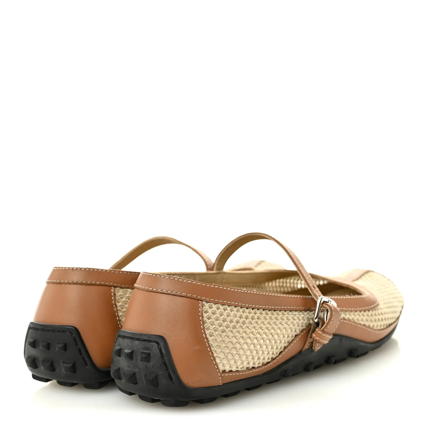Crochet Knit Calfskin Kichu Ballet Flats 37.5 Beige Lin Naturel