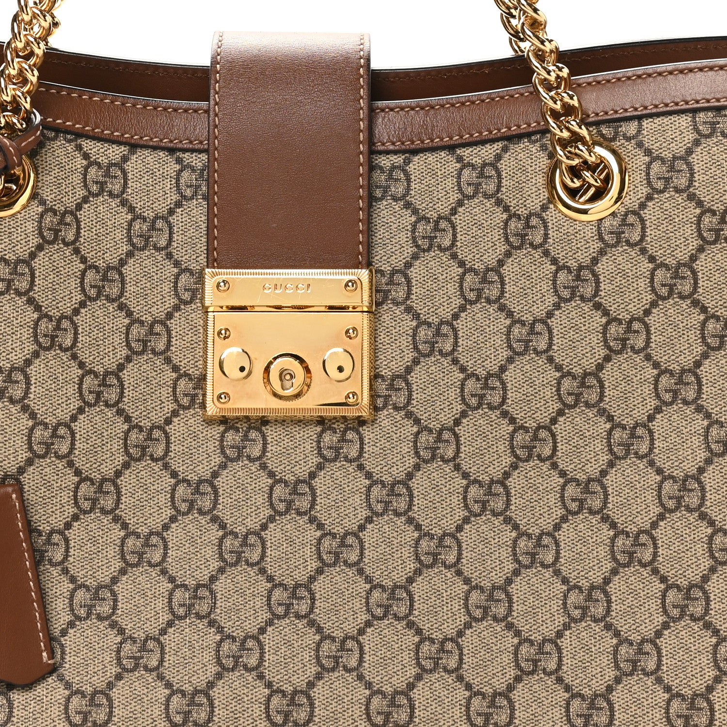 GG Supreme Monogram Medium Padlock Tote Beige Cuir